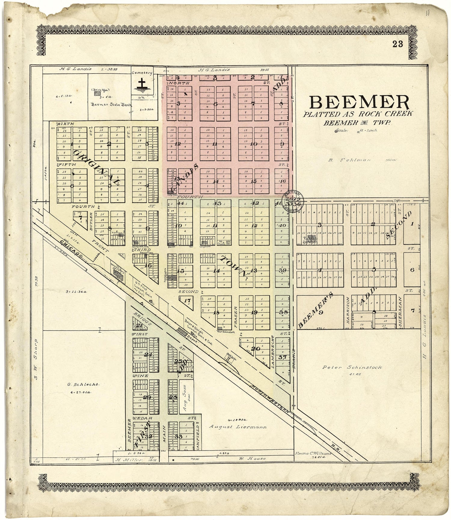 Beemer from Standard Atlas of Cuming County, Nebraska : Including a Plat Book of the Villages, Cities and Townships of the County, Map of the State, United States and World, Patrons Directory, Reference Business … 1908 by Relic Map Company