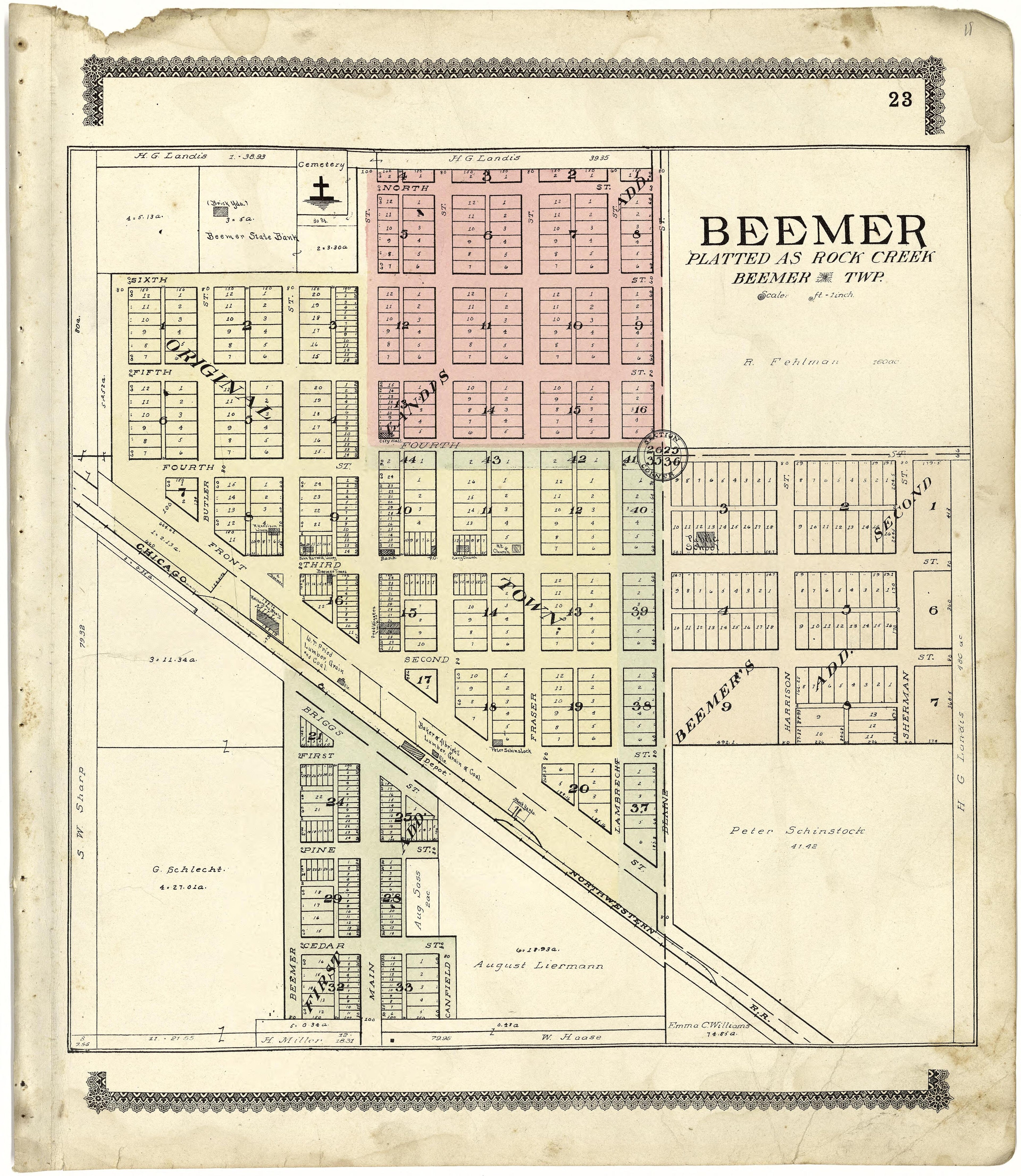 Beemer from Standard Atlas of Cuming County, Nebraska : Including a Plat Book of the Villages, Cities and Townships of the County, Map of the State, United States and World, Patrons Directory, Reference Business … 1908 by Relic Map Company