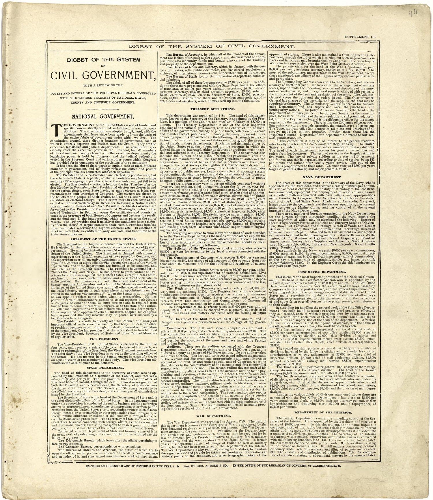 Digest of the System of Civil Government from Standard Atlas of Cuming County, Nebraska : Including a Plat Book of the Villages, Cities and Townships of the County, Map of the State, United States and World, Patrons Directory, Reference Business … 1908 by Relic Map Company
