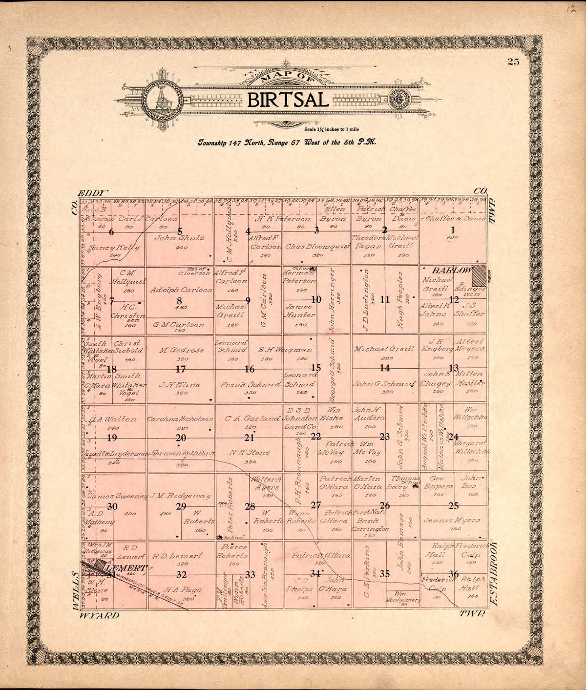Birtsal from Standard Atlas of Foster County, North Dakota : Including a Plat Book of the Villages, Cities and Townships of the County, Map of the State, United States and World : Patrons Directory, … 1910 by Relic Map Company