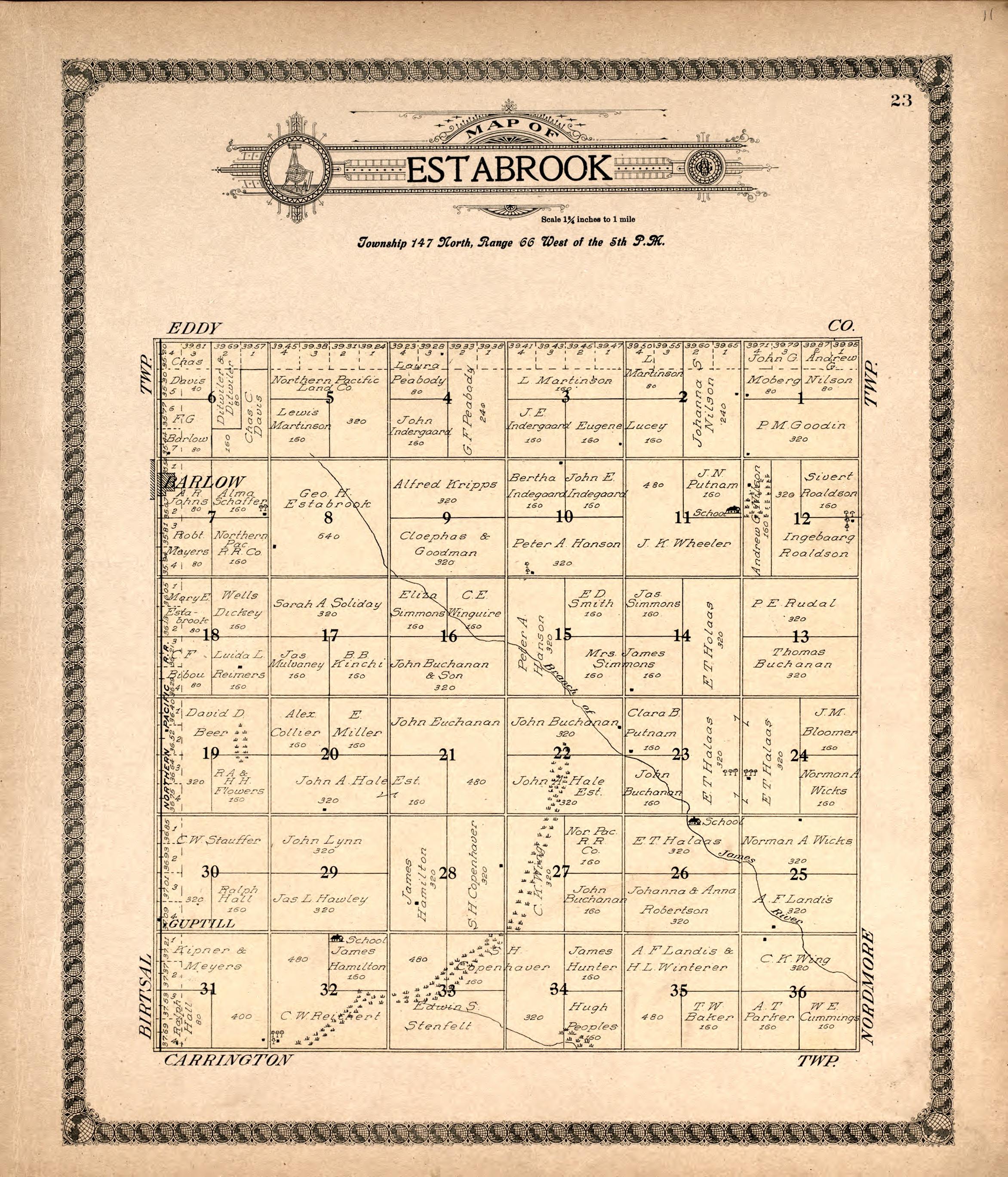 Estabrook from Standard Atlas of Foster County, North Dakota : Including a Plat Book of the Villages, Cities and Townships of the County, Map of the State, United States and World : Patrons Directory, … 1910 by Relic Map Company