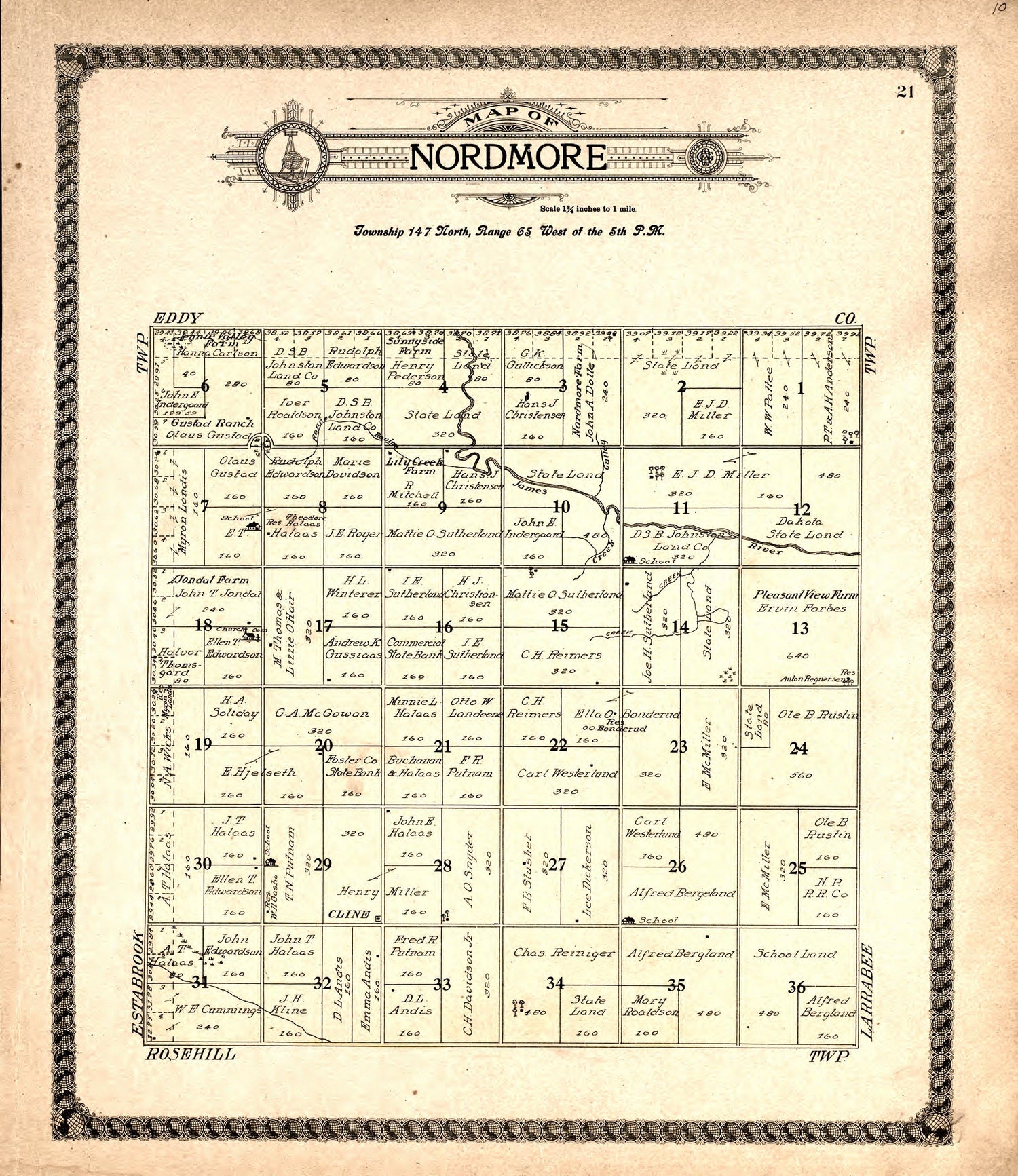Nordmore from Standard Atlas of Foster County, North Dakota : Including a Plat Book of the Villages, Cities and Townships of the County, Map of the State, United States and World : Patrons Directory, … 1910 by Relic Map Company