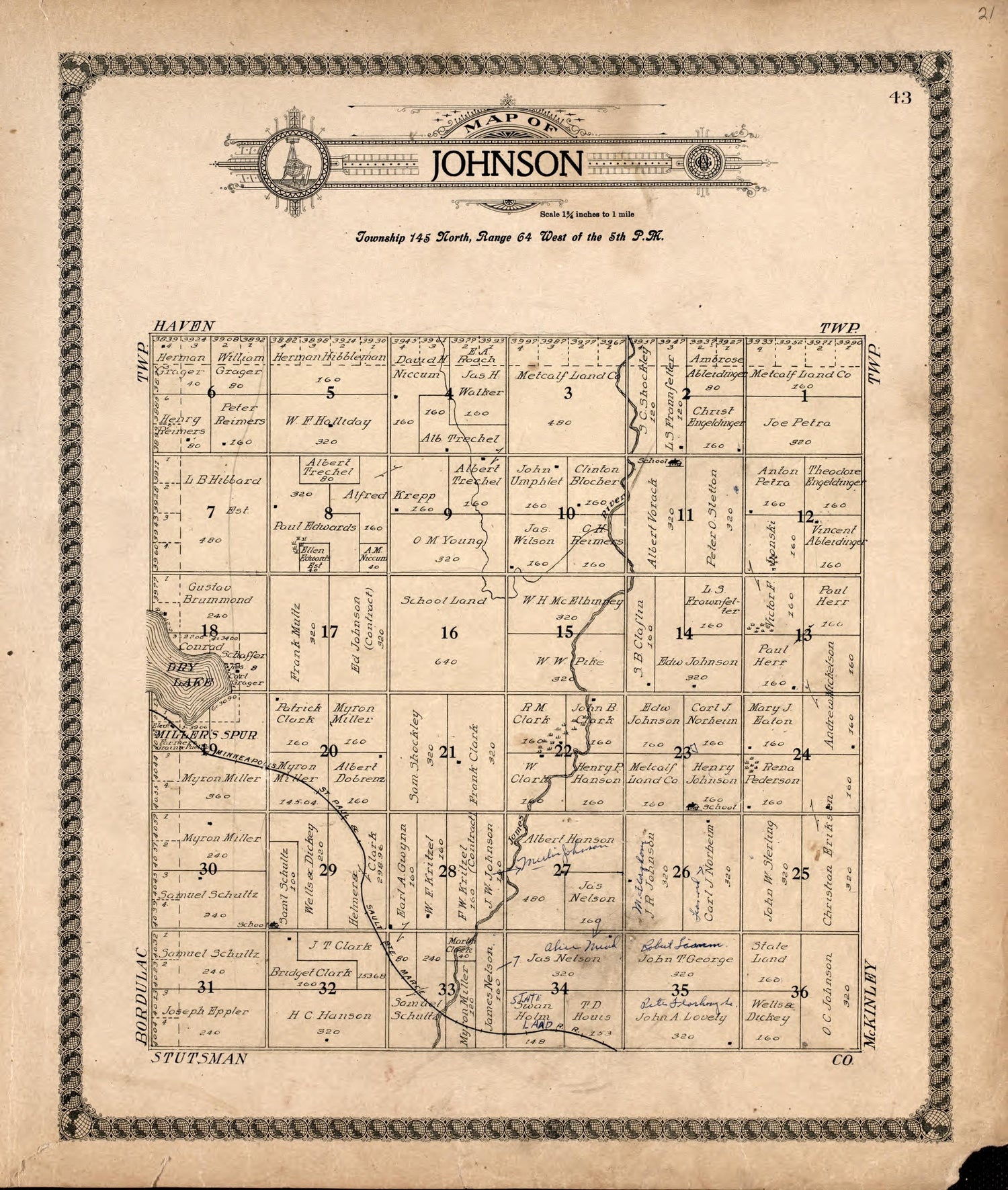 Johnson from Standard Atlas of Foster County, North Dakota : Including a Plat Book of the Villages, Cities and Townships of the County, Map of the State, United States and World : Patrons Directory, … 1910 by Relic Map Company