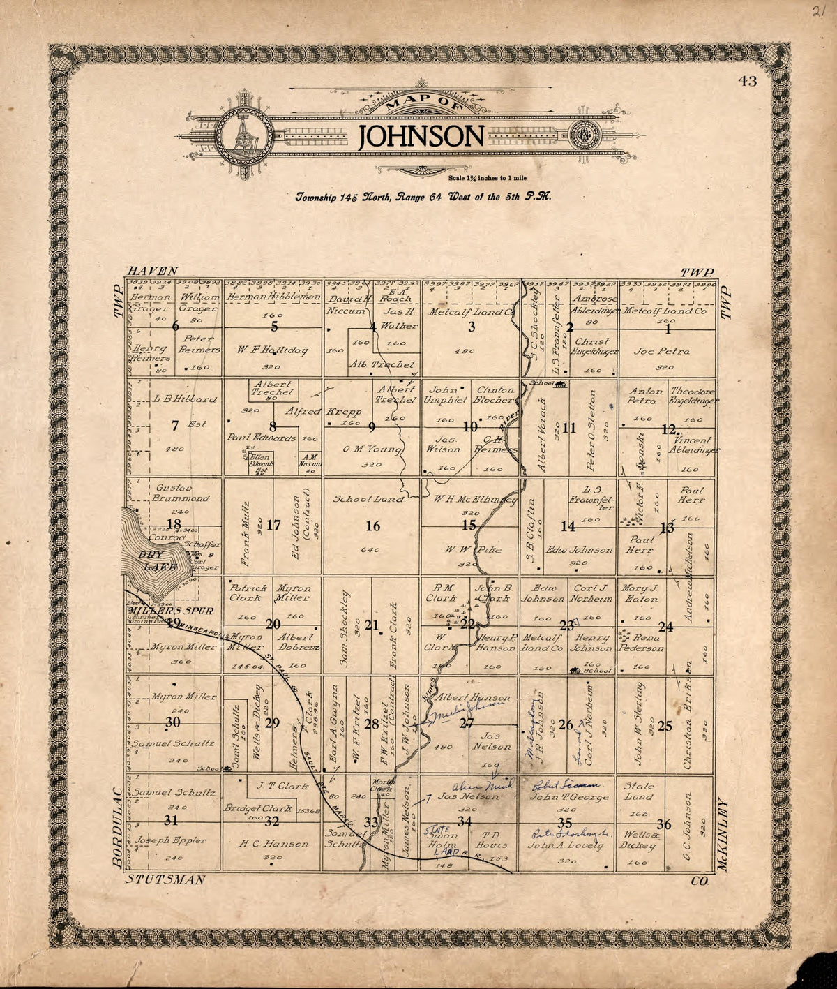 Johnson from Standard Atlas of Foster County, North Dakota : Including a Plat Book of the Villages, Cities and Townships of the County, Map of the State, United States and World : Patrons Directory, … 1910 by Relic Map Company