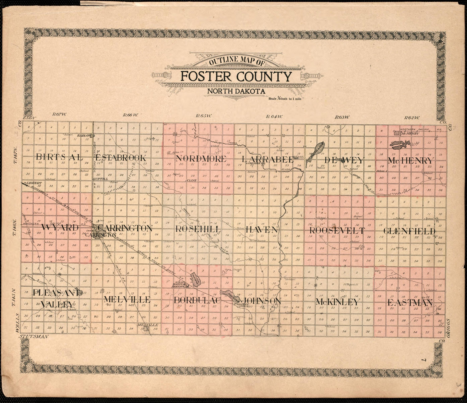 Outline of Foster County from Standard Atlas of Foster County, North Dakota : Including a Plat Book of the Villages, Cities and Townships of the County, Map of the State, United States and World : Patrons Directory, … 1910 by Relic Map Company