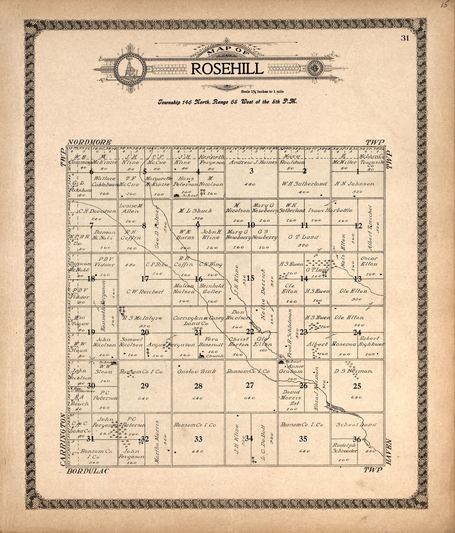 Rosehill from Standard Atlas of Foster County, North Dakota : Including a Plat Book of the Villages, Cities and Townships of the County, Map of the State, United States and World : Patrons Directory, … 1910 by Relic Map Company