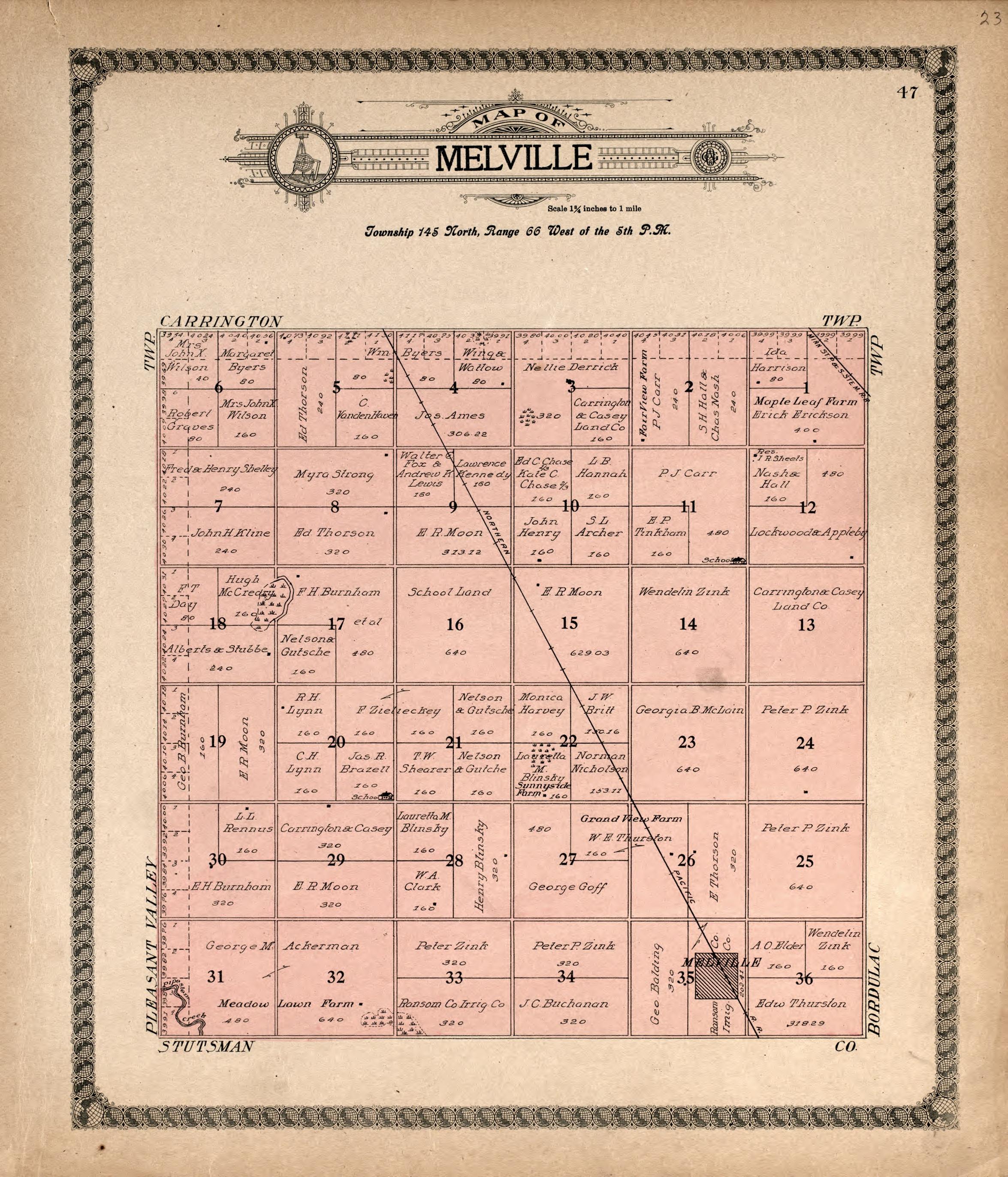Melville from Standard Atlas of Foster County, North Dakota : Including a Plat Book of the Villages, Cities and Townships of the County, Map of the State, United States and World : Patrons Directory, … 1910 by Relic Map Company