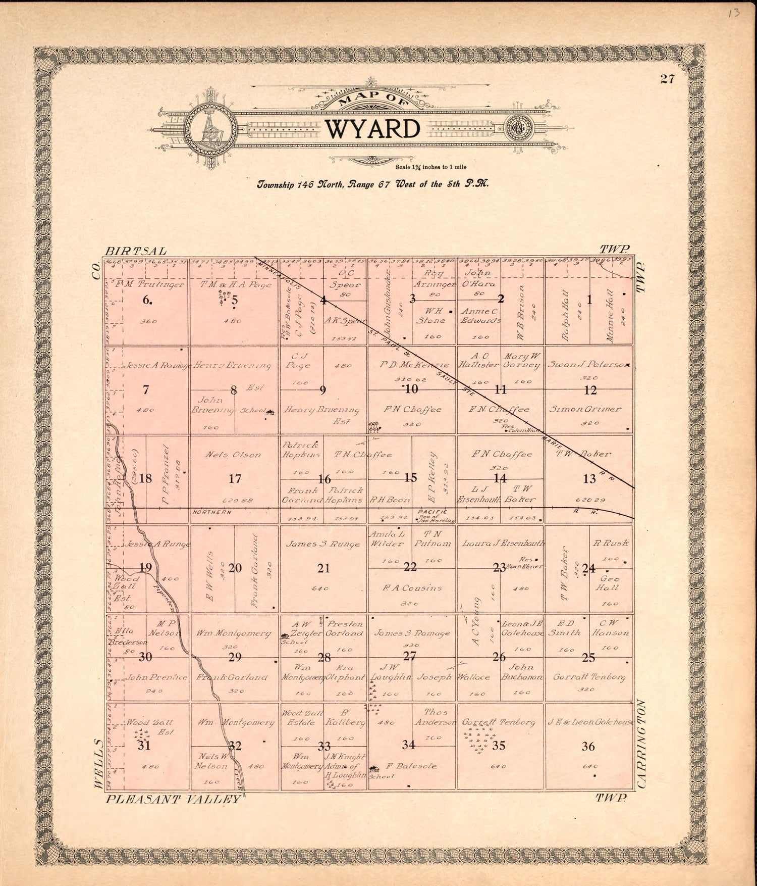 Wyard from Standard Atlas of Foster County, North Dakota : Including a Plat Book of the Villages, Cities and Townships of the County, Map of the State, United States and World : Patrons Directory, … 1910 by Relic Map Company