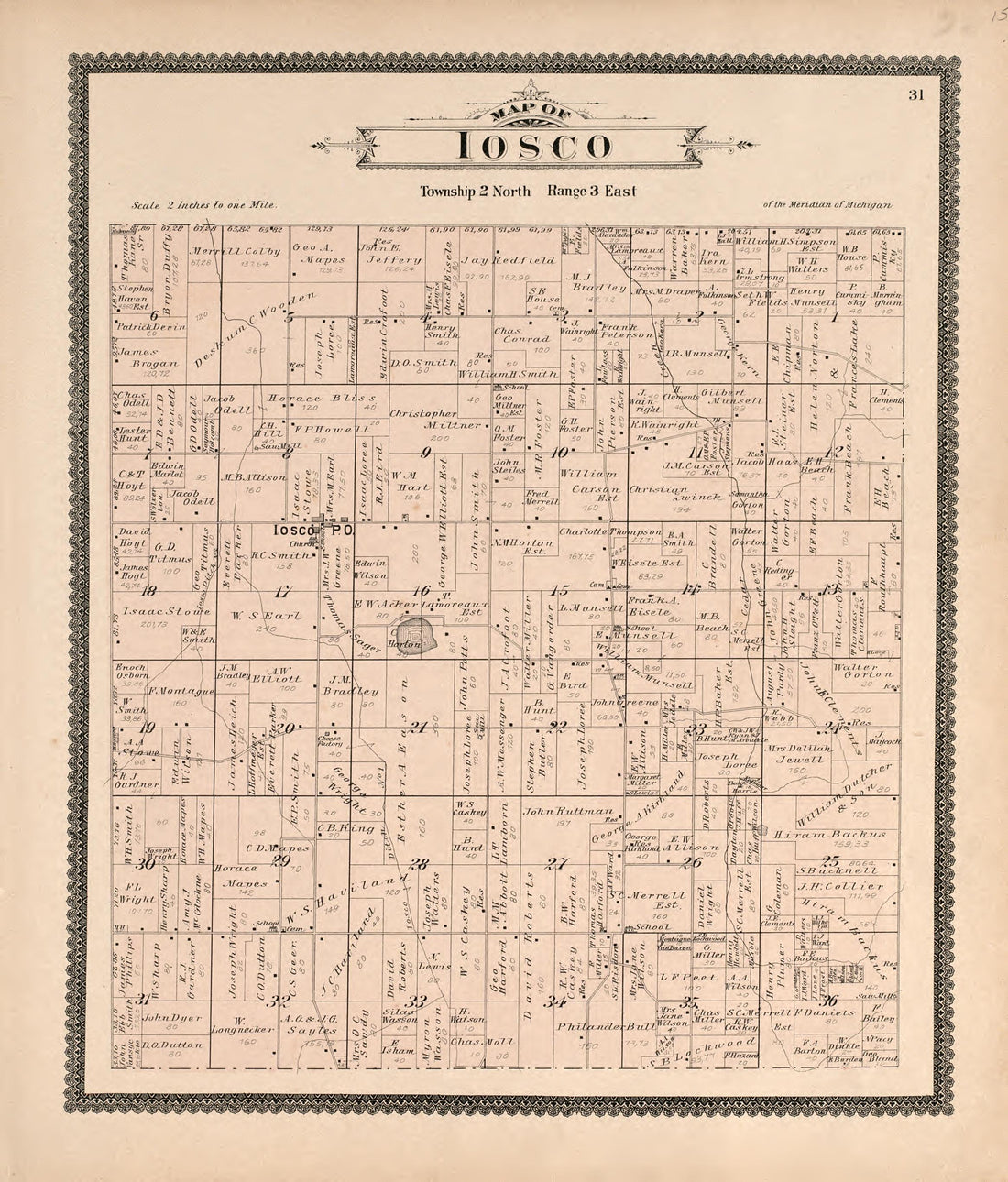 Iosco from Standard Atlas of Livingston County, Michigan : Including a Plat Book of the Villages, Cities and Townships of the County, Map of the State, United States and World, Farmers Directory, Reference Business … 1895 by Relic Map Company