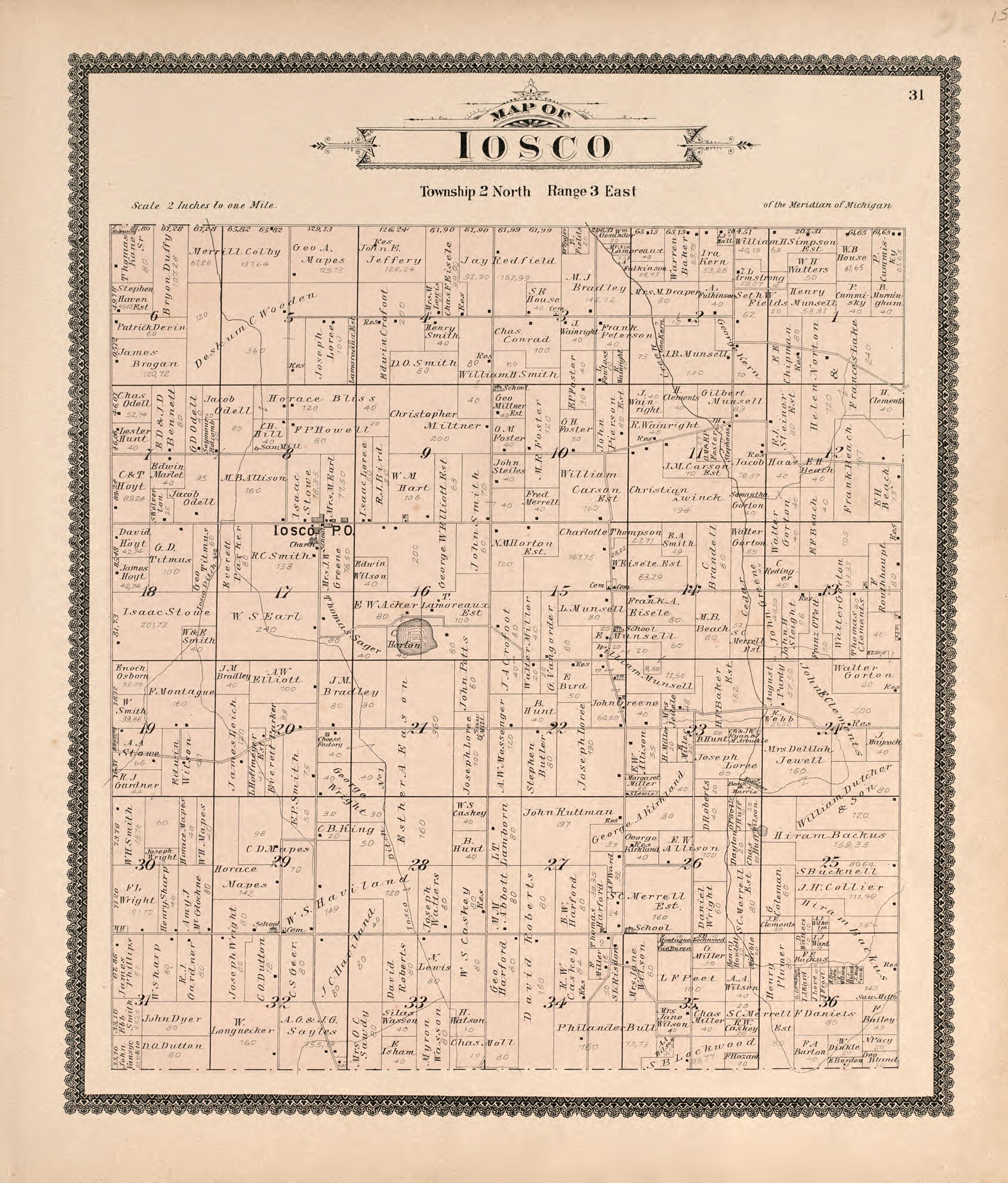 Iosco from Standard Atlas of Livingston County, Michigan : Including a Plat Book of the Villages, Cities and Townships of the County, Map of the State, United States and World, Farmers Directory, Reference Business … 1895 by Relic Map Company