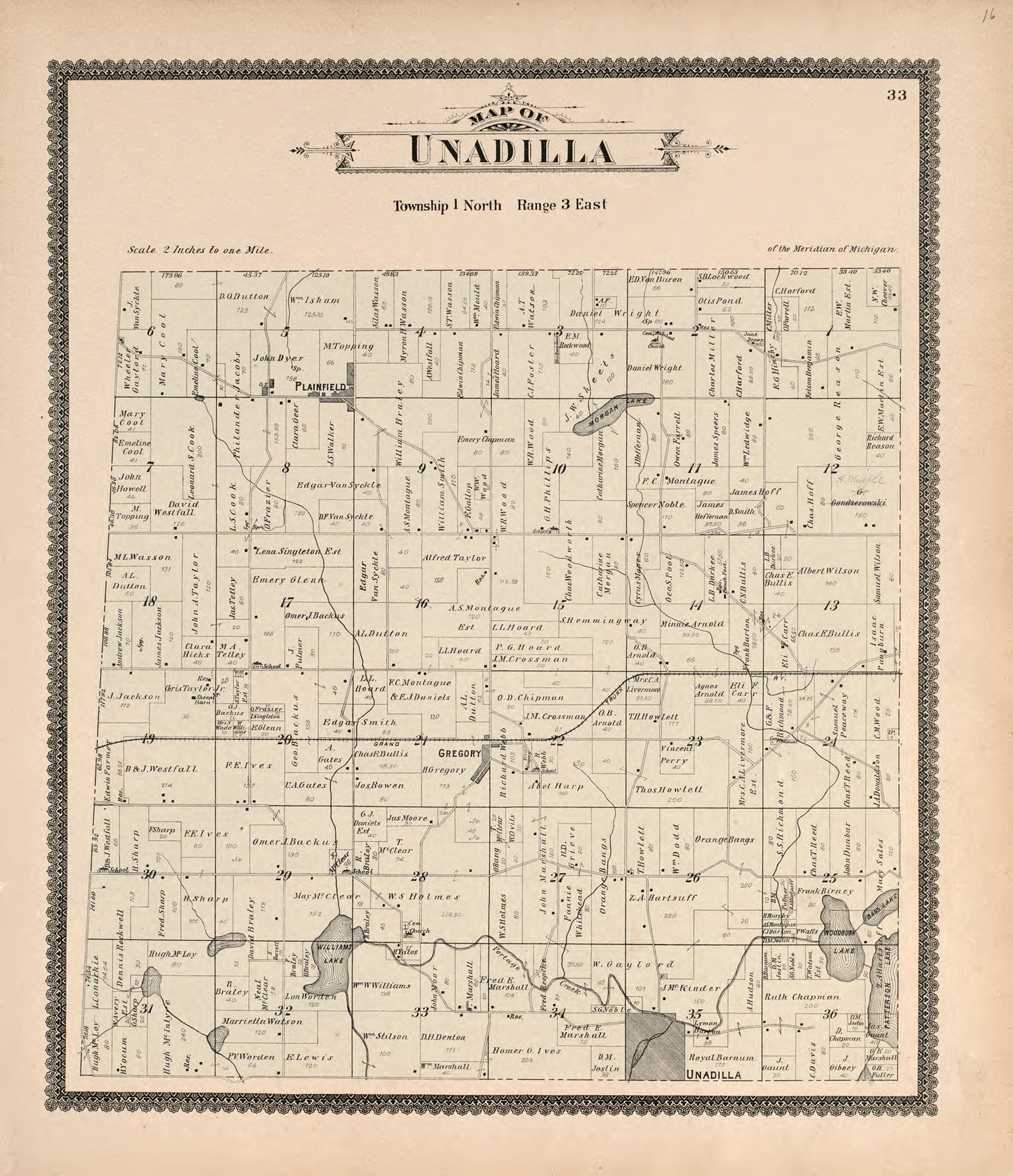 Unadilla from Standard Atlas of Livingston County, Michigan : Including a Plat Book of the Villages, Cities and Townships of the County, Map of the State, United States and World, Farmers Directory, Reference Business … 1895 by Relic Map Company