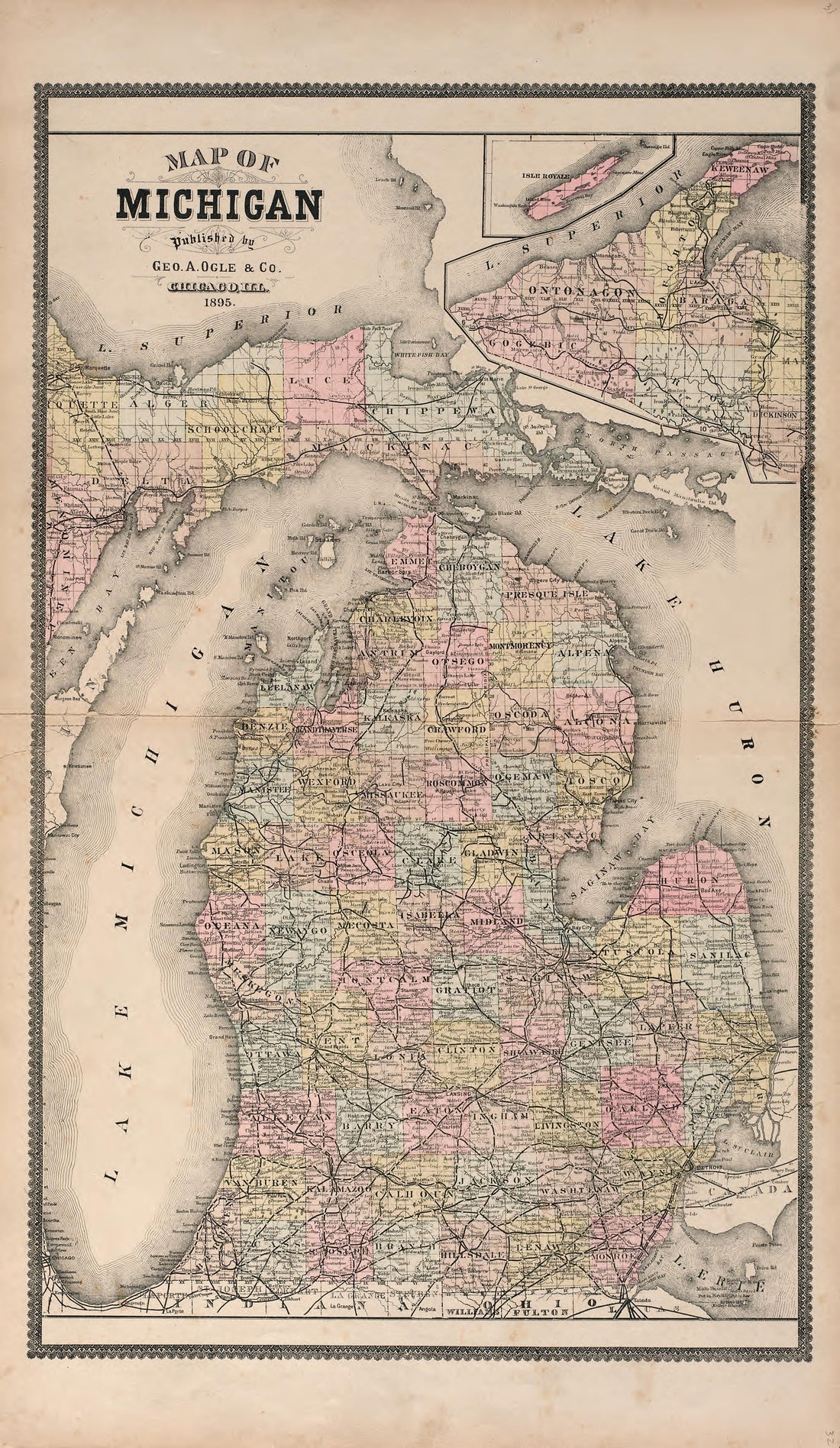 Map of Michigan from Standard Atlas of Livingston County, Michigan : Including a Plat Book of the Villages, Cities and Townships of the County, Map of the State, United States and World, Farmers Directory, Reference Business … 1895 by Relic Map Company