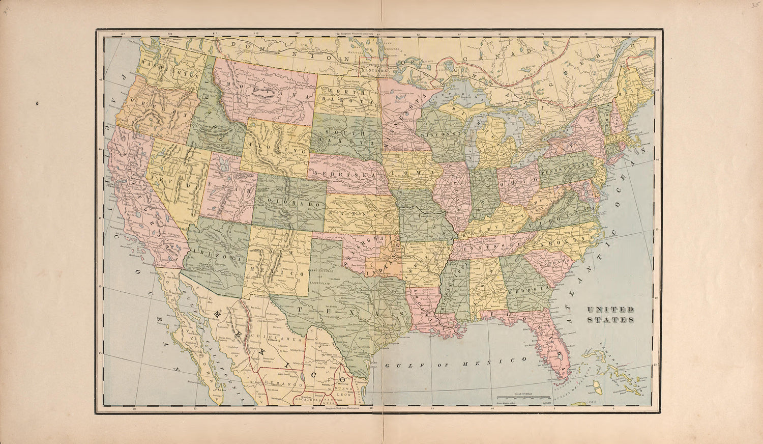 United States from Standard Atlas of Livingston County, Michigan : Including a Plat Book of the Villages, Cities and Townships of the County, Map of the State, United States and World, Farmers Directory, Reference Business … 1895 by Relic Map Company