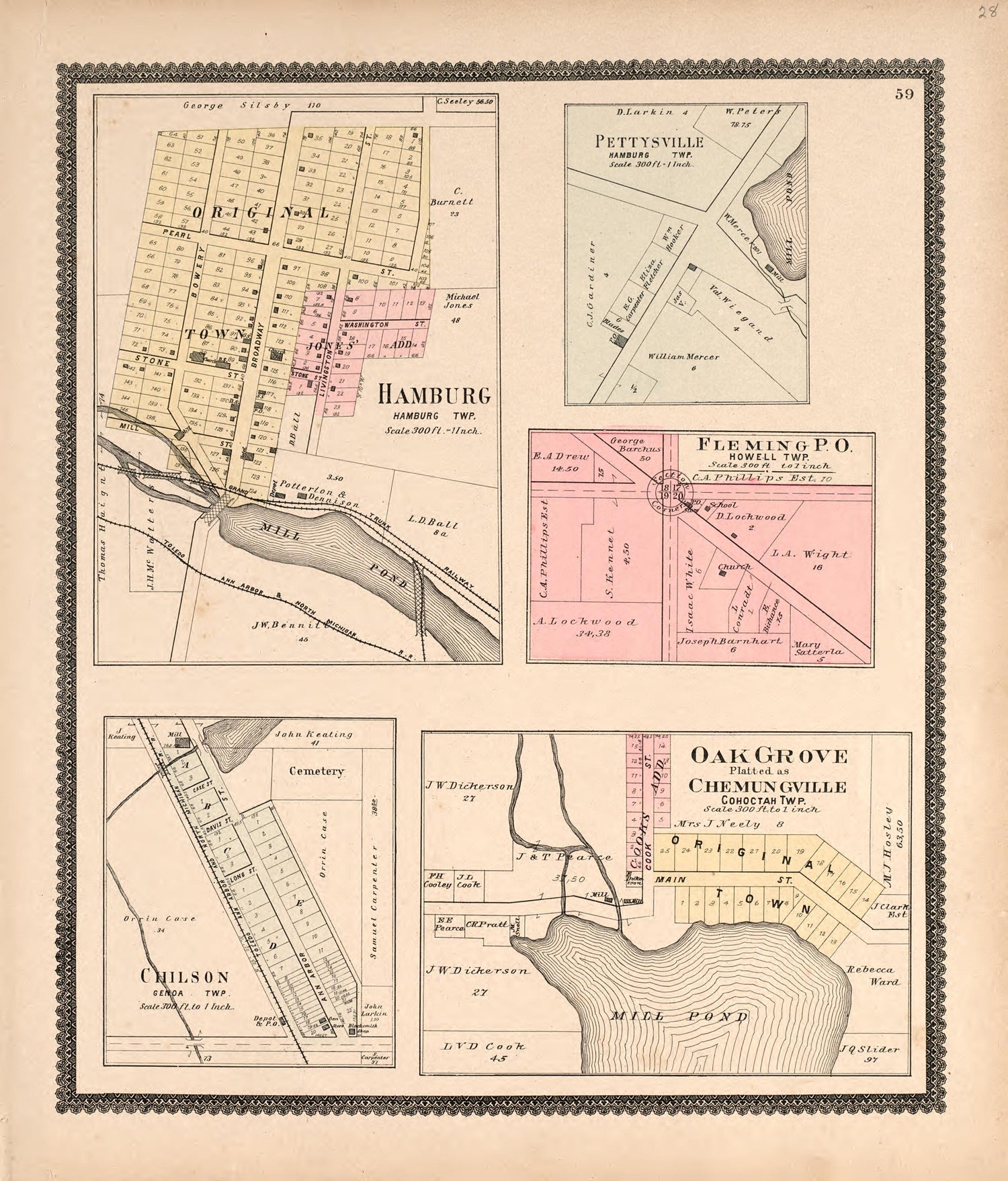 Hamburg, Pettysville, Fleming P.O., Chilson, &amp; Oak Grove from Standard Atlas of Livingston County, Michigan : Including a Plat Book of the Villages, Cities and Townships of the County, Map of the State, United States and World, Farmers Directory, Refe... by Relic Map Company