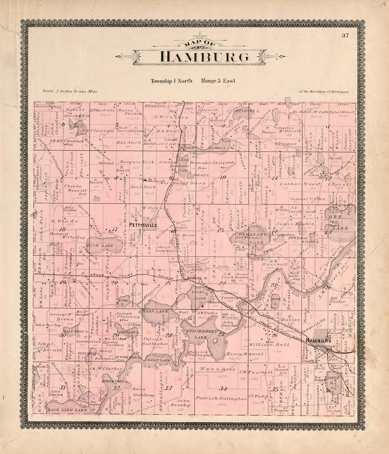 Hamburg from Standard Atlas of Livingston County, Michigan : Including a Plat Book of the Villages, Cities and Townships of the County, Map of the State, United States and World, Farmers Directory, Reference Business … 1895 by Relic Map Company