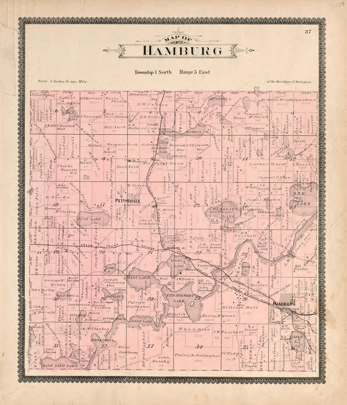 Hamburg from Standard Atlas of Livingston County, Michigan : Including a Plat Book of the Villages, Cities and Townships of the County, Map of the State, United States and World, Farmers Directory, Reference Business … 1895 by Relic Map Company