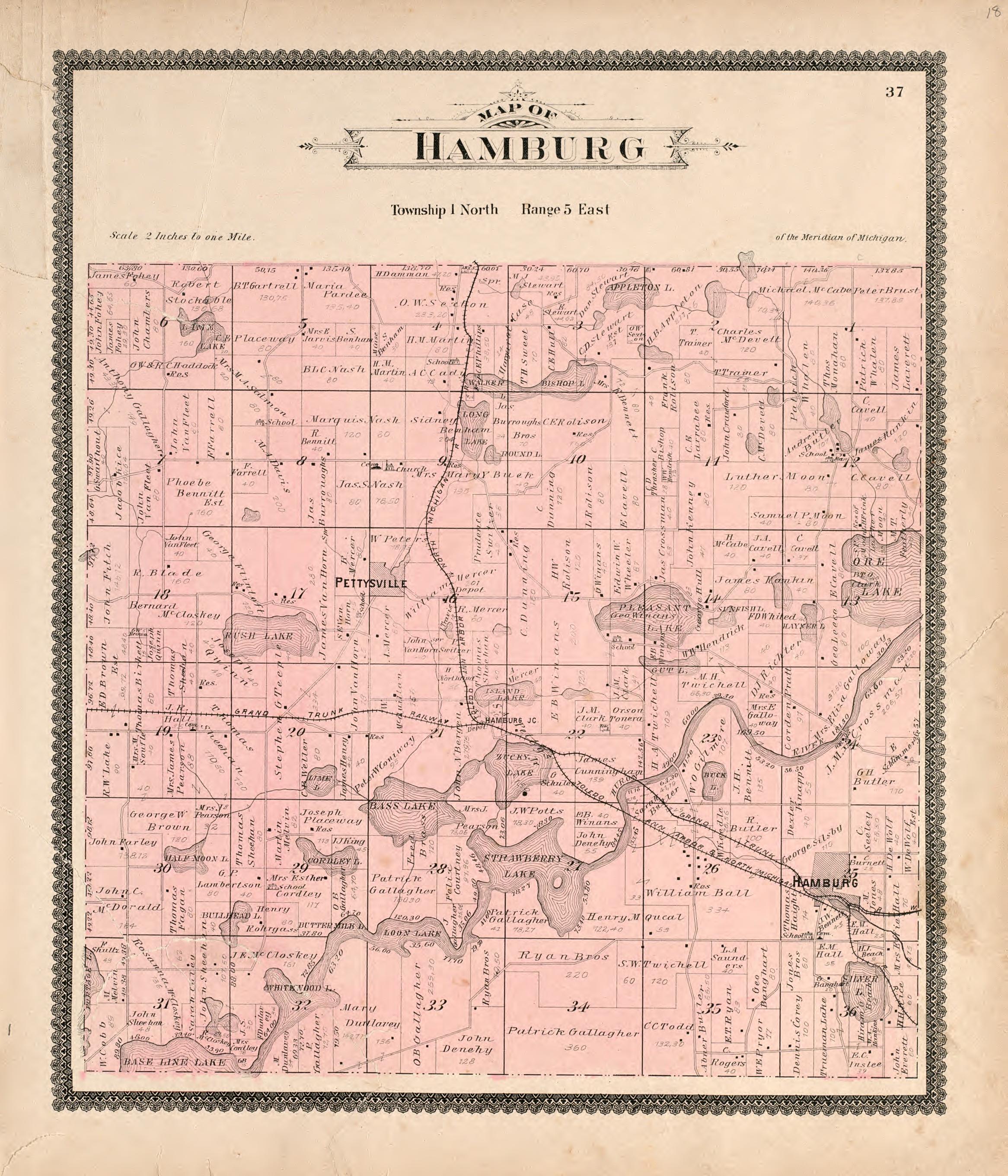 Hamburg from Standard Atlas of Livingston County, Michigan : Including a Plat Book of the Villages, Cities and Townships of the County, Map of the State, United States and World, Farmers Directory, Reference Business … 1895 by Relic Map Company
