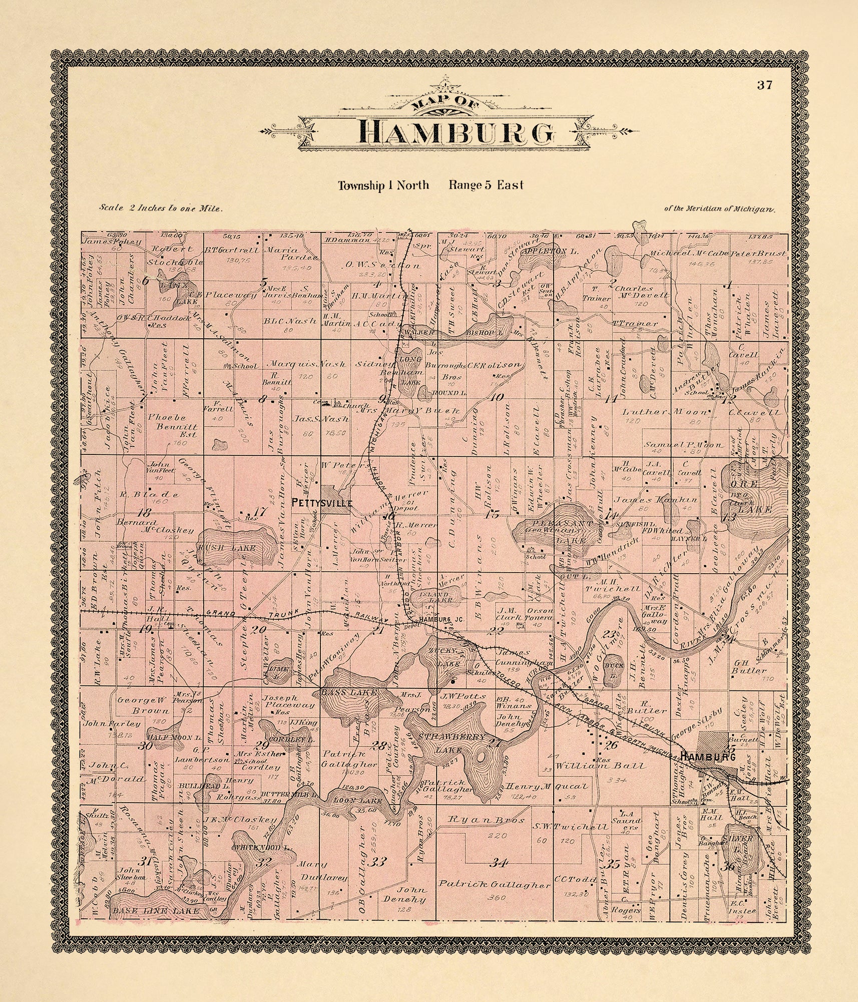 Hamburg from Standard Atlas of Livingston County, Michigan : Including a Plat Book of the Villages, Cities and Townships of the County, Map of the State, United States and World, Farmers Directory, Reference Business … 1895