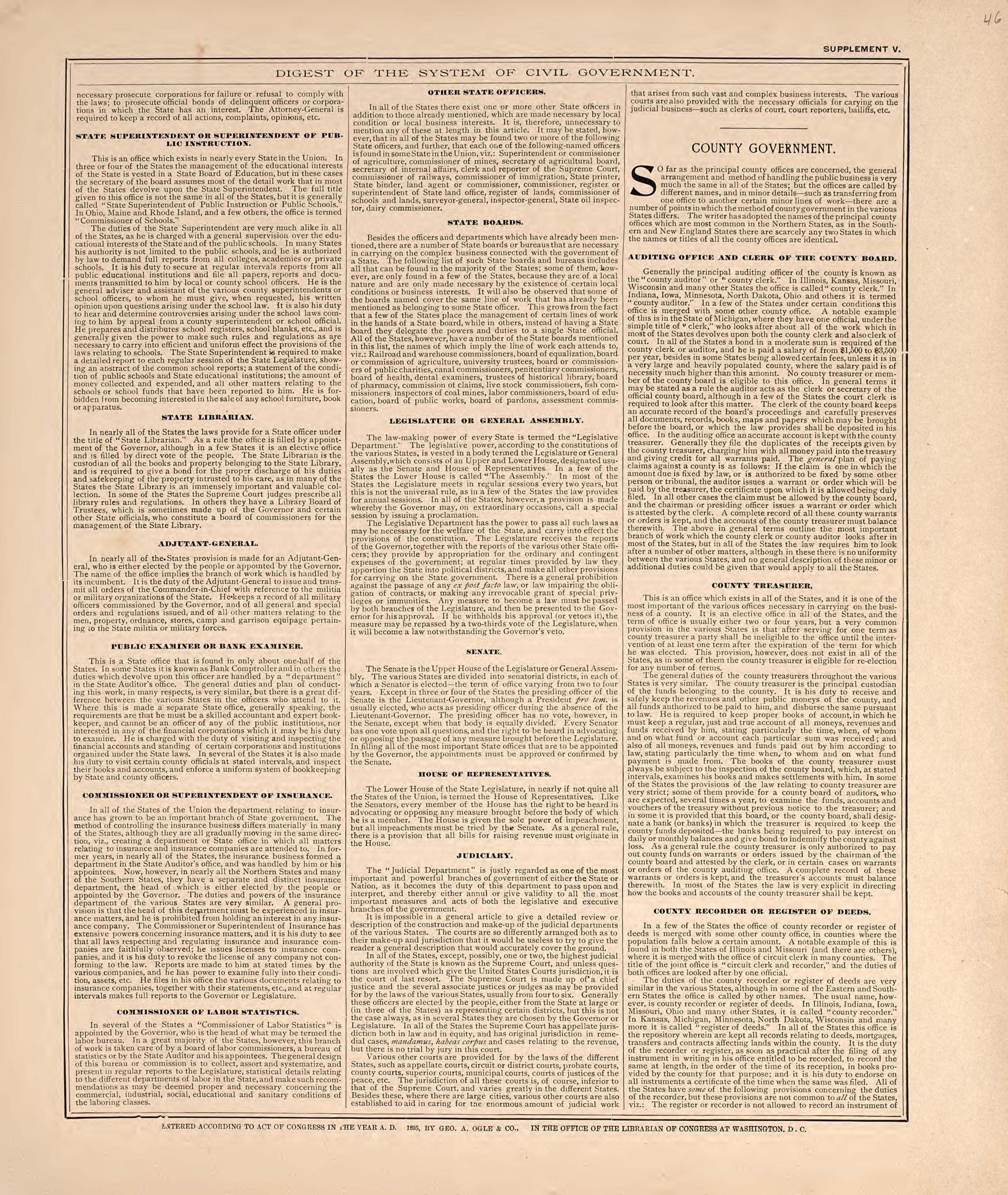 Digest of the System of Civil Government from Standard Atlas of Livingston County, Michigan : Including a Plat Book of the Villages, Cities and Townships of the County, Map of the State, United States and World, Farmers Directory, Reference Business �... by Relic Map Company