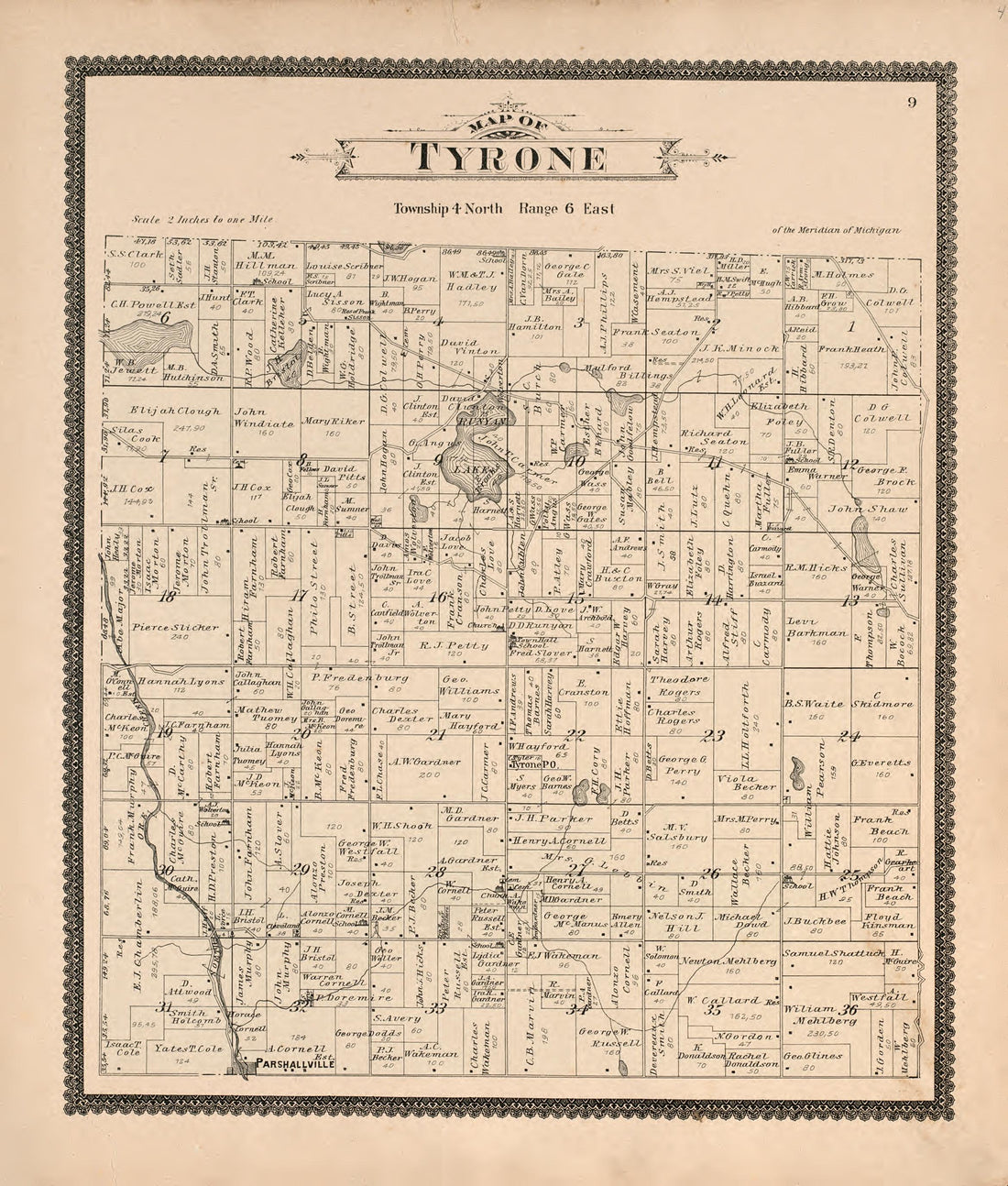 Tyrone from Standard Atlas of Livingston County, Michigan : Including a Plat Book of the Villages, Cities and Townships of the County, Map of the State, United States and World, Farmers Directory, Reference Business … 1895 by Relic Map Company