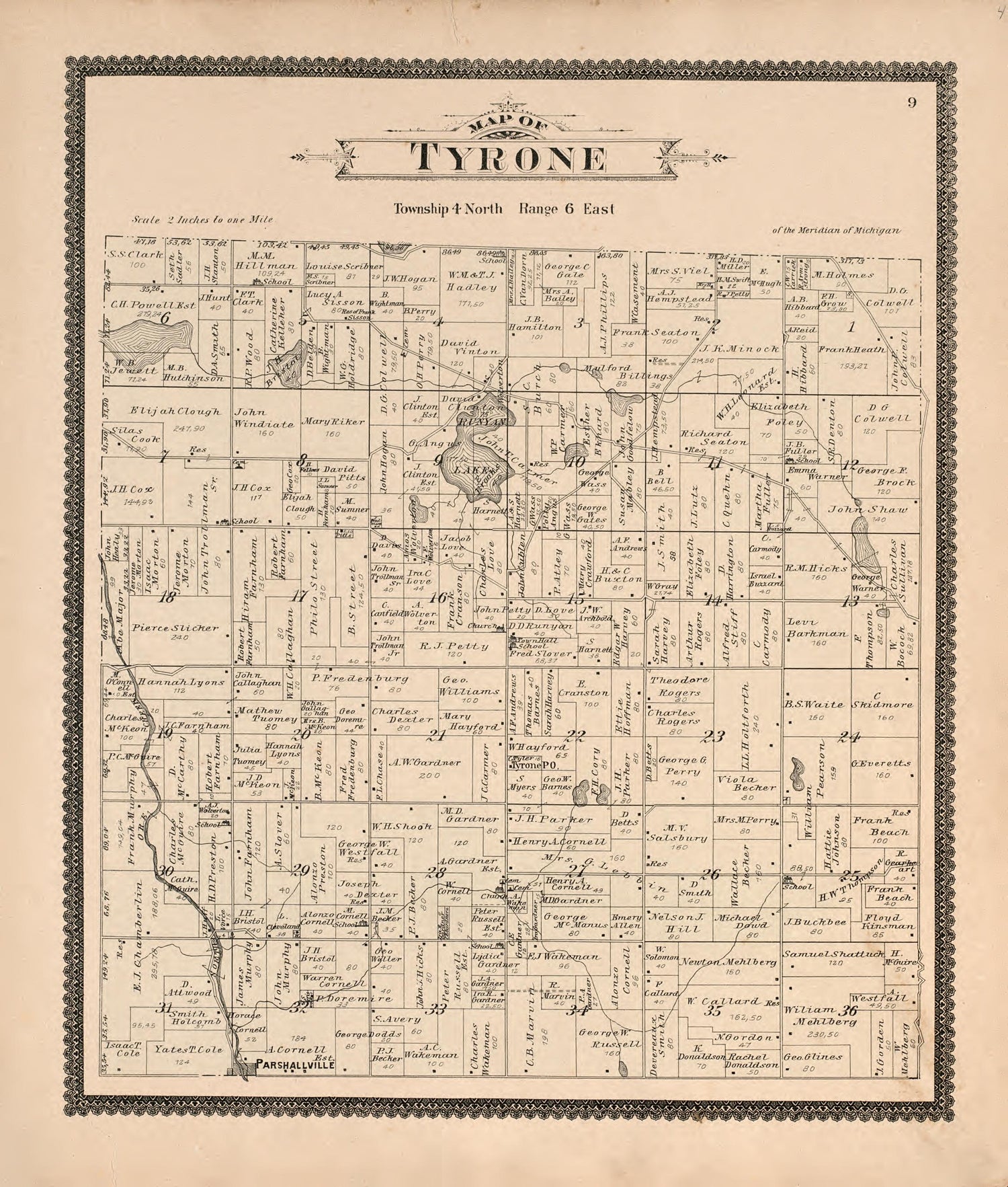 Tyrone from Standard Atlas of Livingston County, Michigan : Including a Plat Book of the Villages, Cities and Townships of the County, Map of the State, United States and World, Farmers Directory, Reference Business … 1895 by Relic Map Company