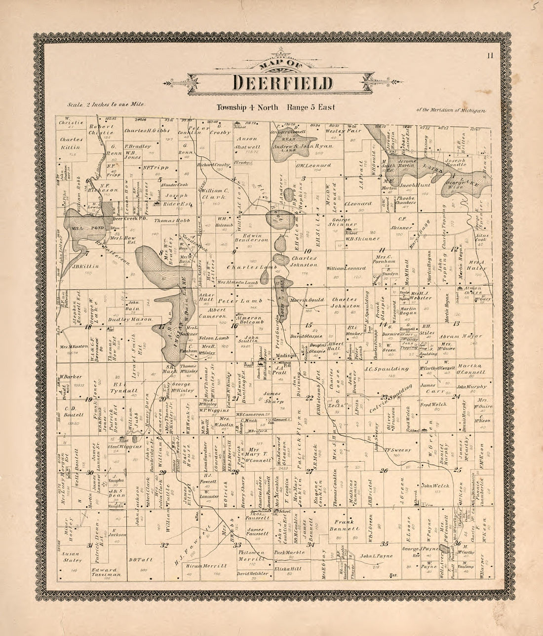 Deerfield from Standard Atlas of Livingston County, Michigan : Including a Plat Book of the Villages, Cities and Townships of the County, Map of the State, United States and World, Farmers Directory, Reference Business … 1895 by Relic Map Company