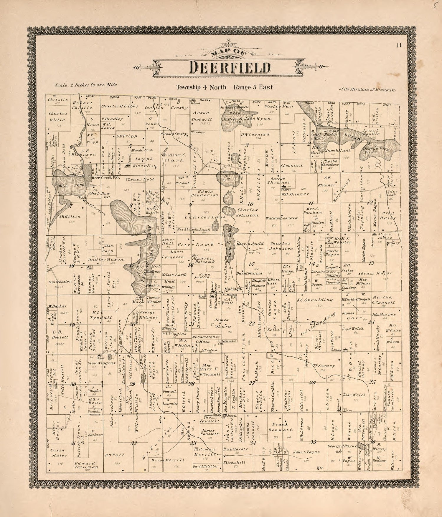 Deerfield from Standard Atlas of Livingston County, Michigan : Including a Plat Book of the Villages, Cities and Townships of the County, Map of the State, United States and World, Farmers Directory, Reference Business … 1895 by Relic Map Company