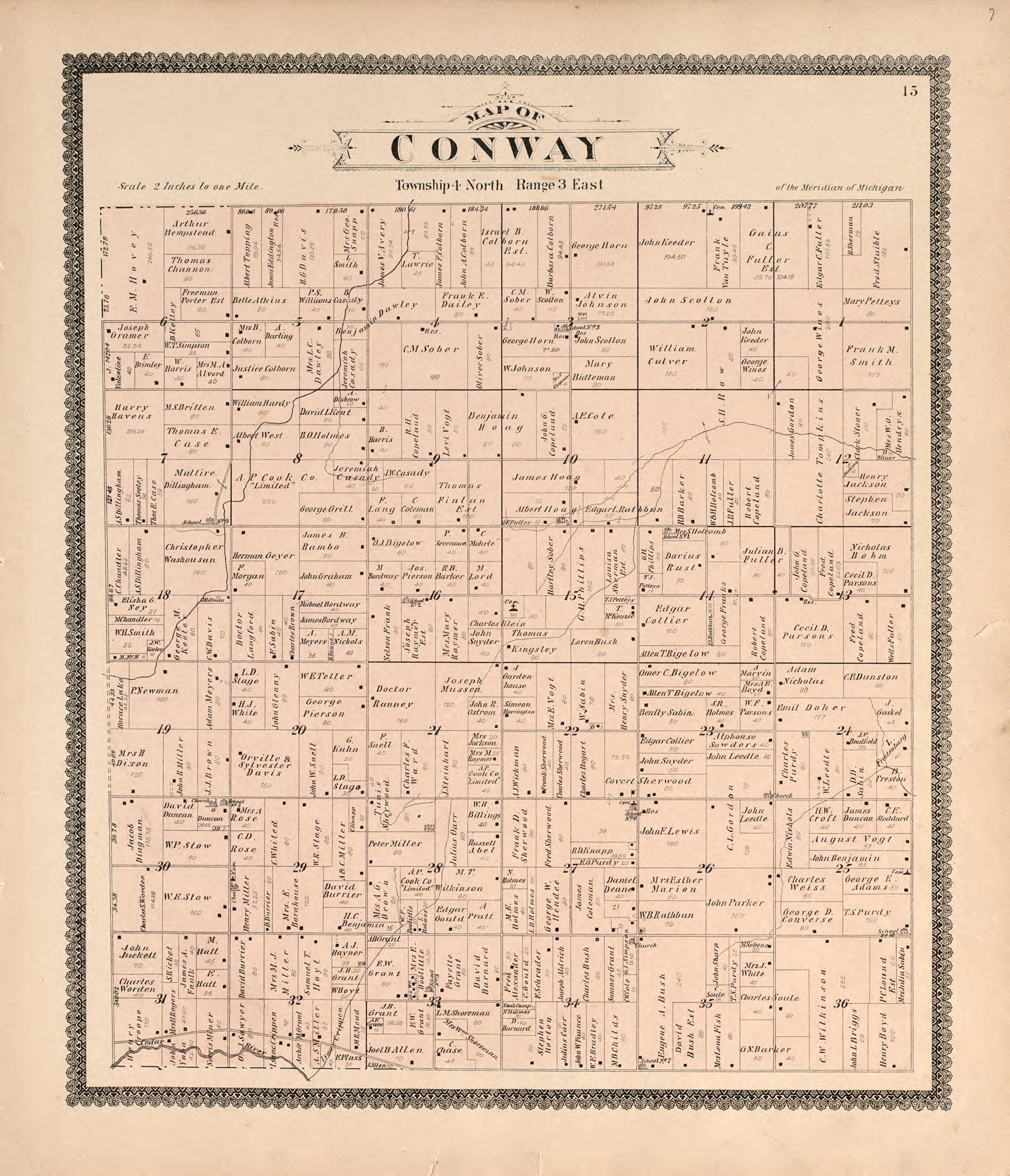 Conway from Standard Atlas of Livingston County, Michigan : Including a Plat Book of the Villages, Cities and Townships of the County, Map of the State, United States and World, Farmers Directory, Reference Business … 1895 by Relic Map Company