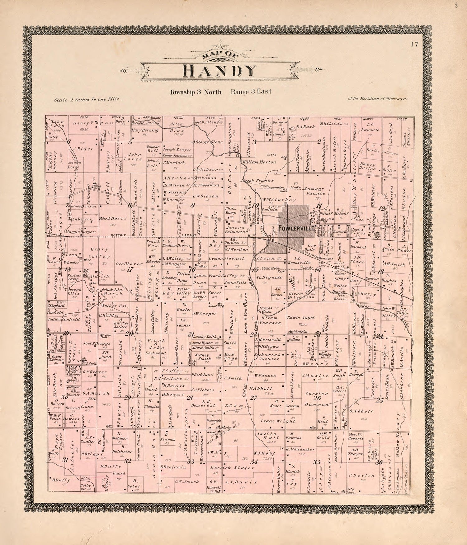 Handy from Standard Atlas of Livingston County, Michigan : Including a Plat Book of the Villages, Cities and Townships of the County, Map of the State, United States and World, Farmers Directory, Reference Business … 1895 by Relic Map Company