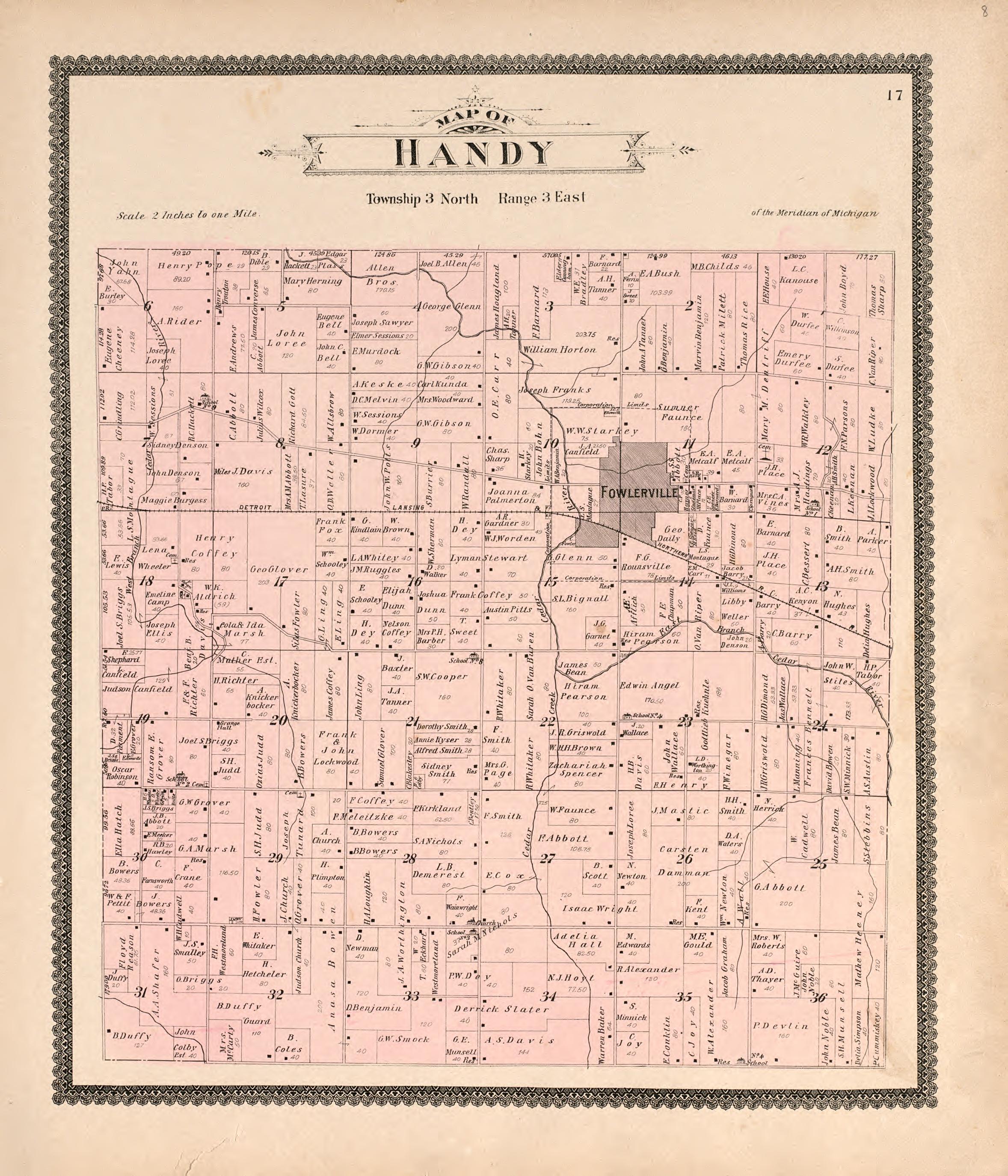 Handy from Standard Atlas of Livingston County, Michigan : Including a Plat Book of the Villages, Cities and Townships of the County, Map of the State, United States and World, Farmers Directory, Reference Business … 1895 by Relic Map Company