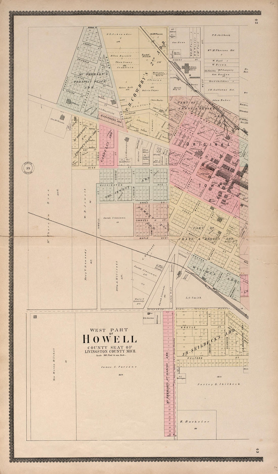 West Part of Howell from Standard Atlas of Livingston County, Michigan : Including a Plat Book of the Villages, Cities and Townships of the County, Map of the State, United States and World, Farmers Directory, Reference Business … 1895 by Relic Map Company