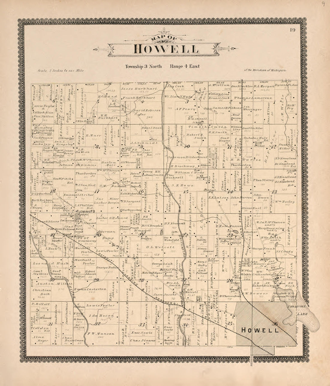 Howell from Standard Atlas of Livingston County, Michigan : Including a Plat Book of the Villages, Cities and Townships of the County, Map of the State, United States and World, Farmers Directory, Reference Business … 1895 by Relic Map Company