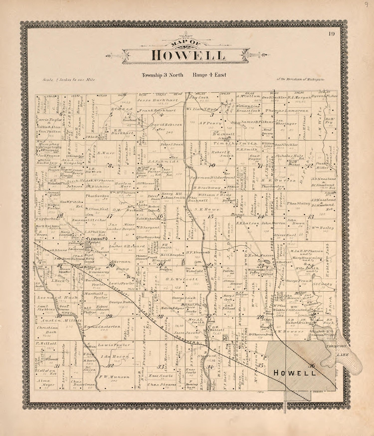 Howell from Standard Atlas of Livingston County, Michigan : Including a Plat Book of the Villages, Cities and Townships of the County, Map of the State, United States and World, Farmers Directory, Reference Business … 1895 by Relic Map Company
