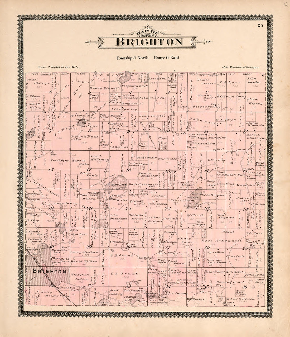 Brighton from Standard Atlas of Livingston County, Michigan : Including a Plat Book of the Villages, Cities and Townships of the County, Map of the State, United States and World, Farmers Directory, Reference Business … 1895 by Relic Map Company