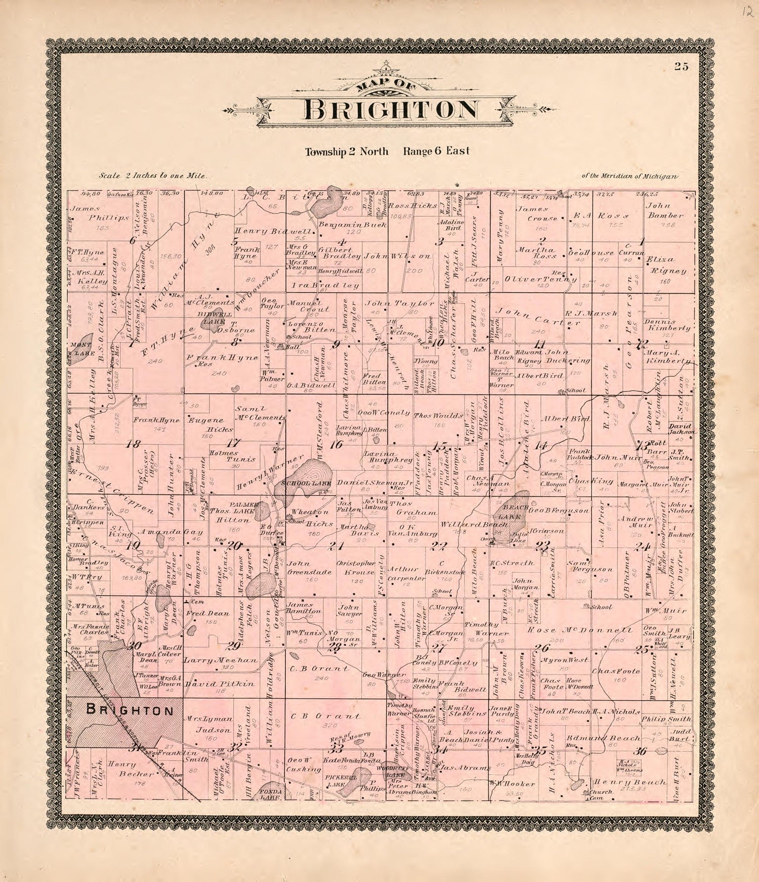 Brighton from Standard Atlas of Livingston County, Michigan : Including a Plat Book of the Villages, Cities and Townships of the County, Map of the State, United States and World, Farmers Directory, Reference Business … 1895 by Relic Map Company