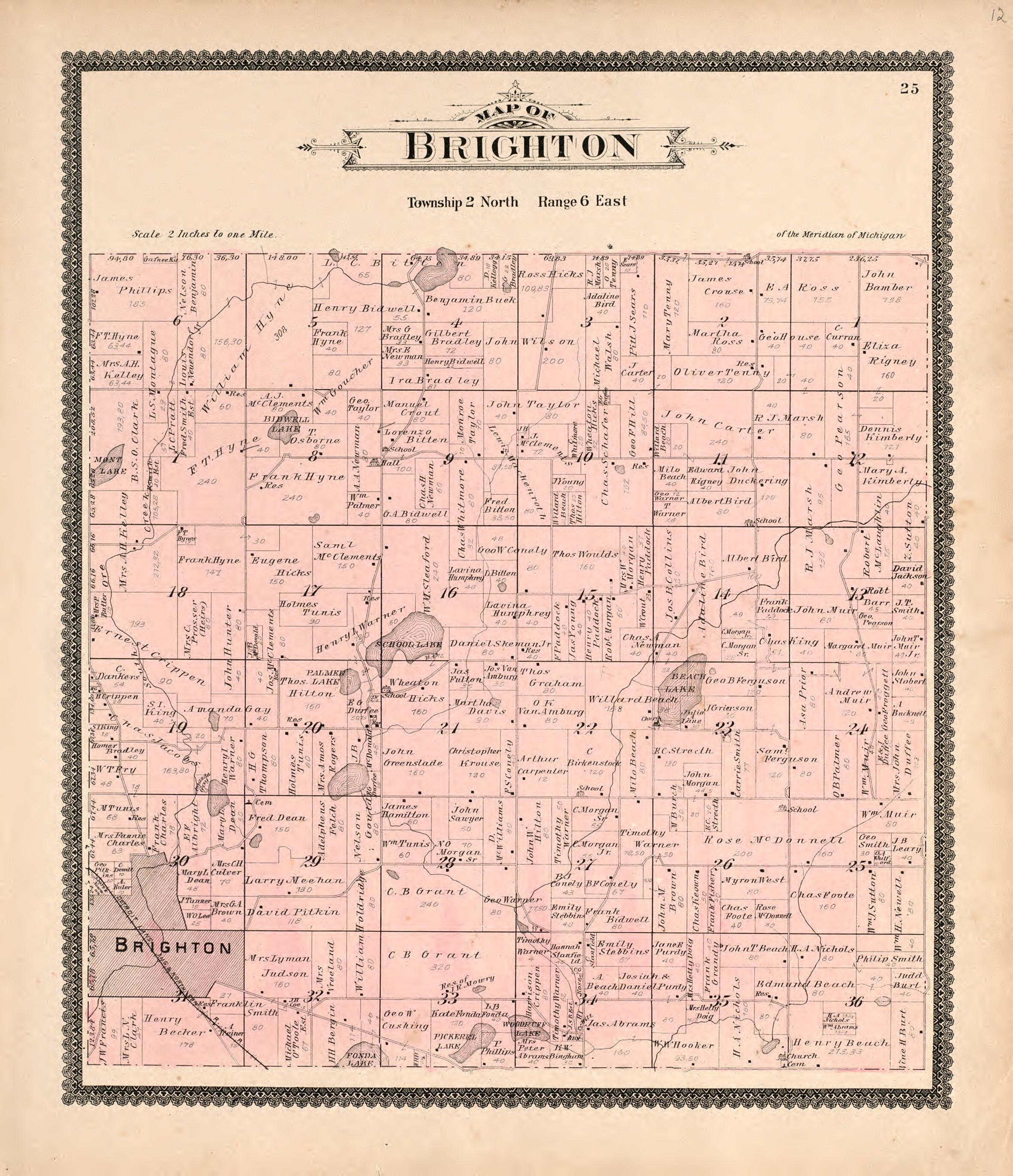 Brighton from Standard Atlas of Livingston County, Michigan : Including a Plat Book of the Villages, Cities and Townships of the County, Map of the State, United States and World, Farmers Directory, Reference Business … 1895 by Relic Map Company