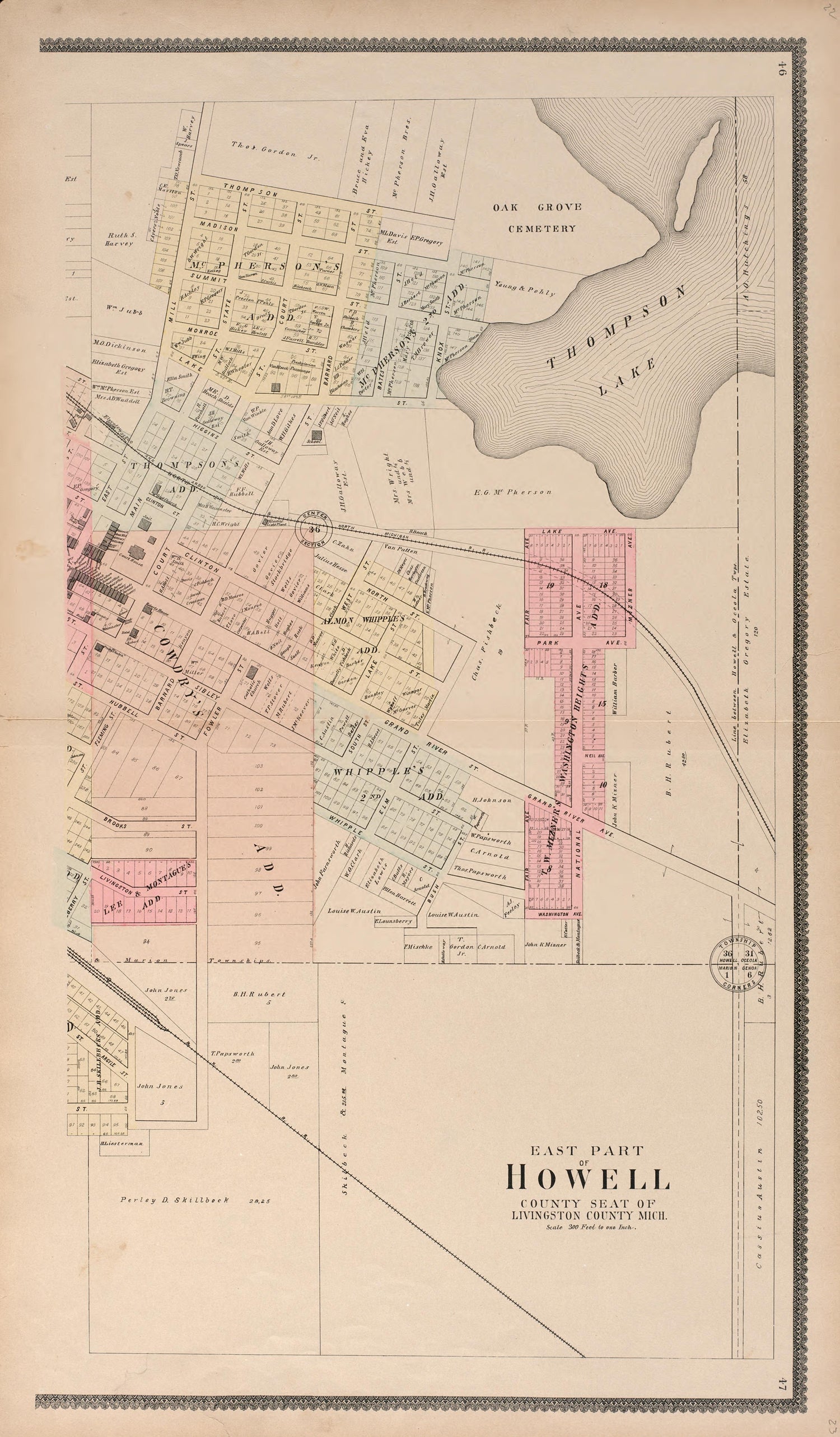 East Part of Howell from Standard Atlas of Livingston County, Michigan : Including a Plat Book of the Villages, Cities and Townships of the County, Map of the State, United States and World, Farmers Directory, Reference Business … 1895 by Relic Map Company