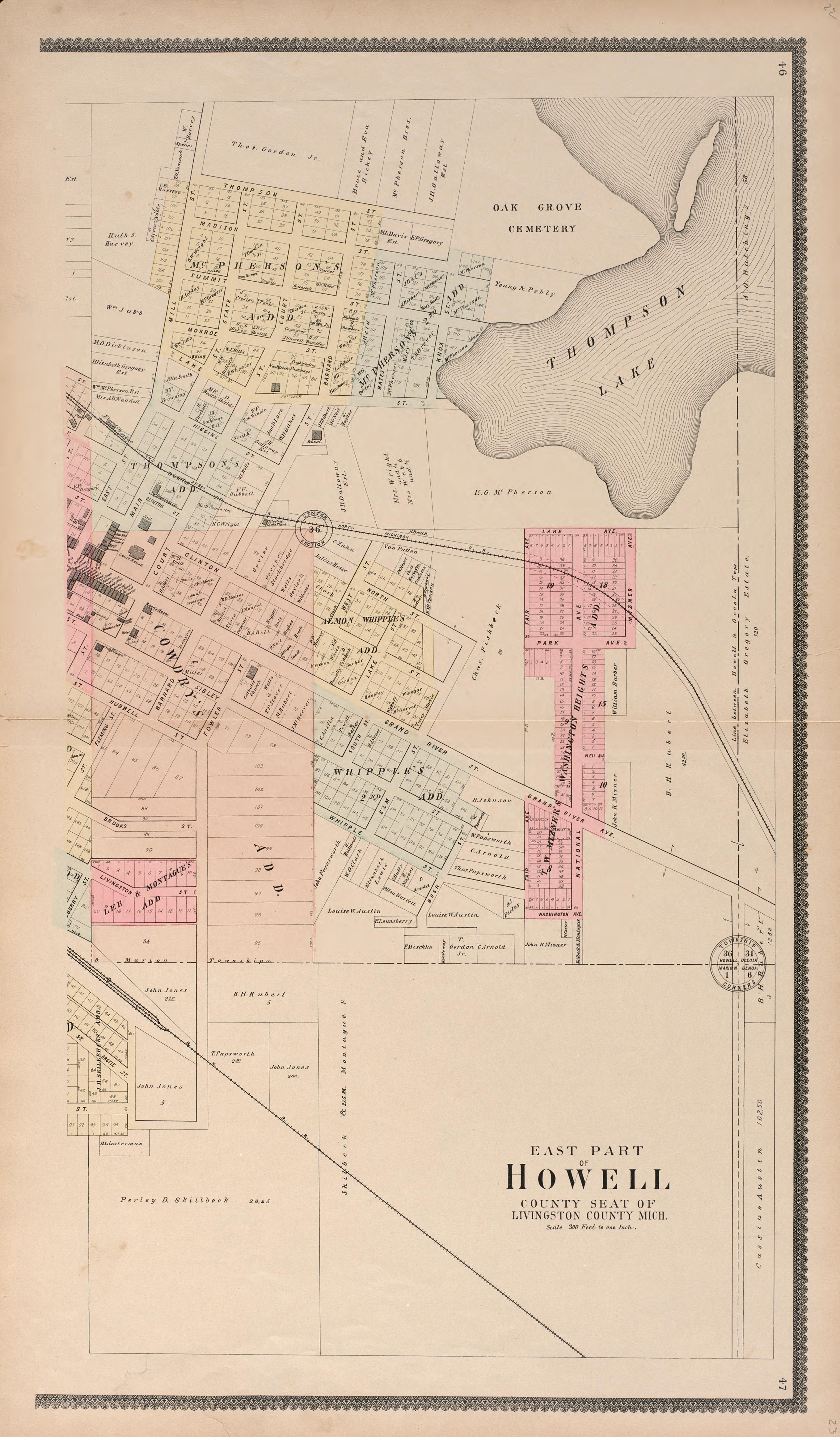East Part of Howell from Standard Atlas of Livingston County, Michigan : Including a Plat Book of the Villages, Cities and Townships of the County, Map of the State, United States and World, Farmers Directory, Reference Business … 1895 by Relic Map Company