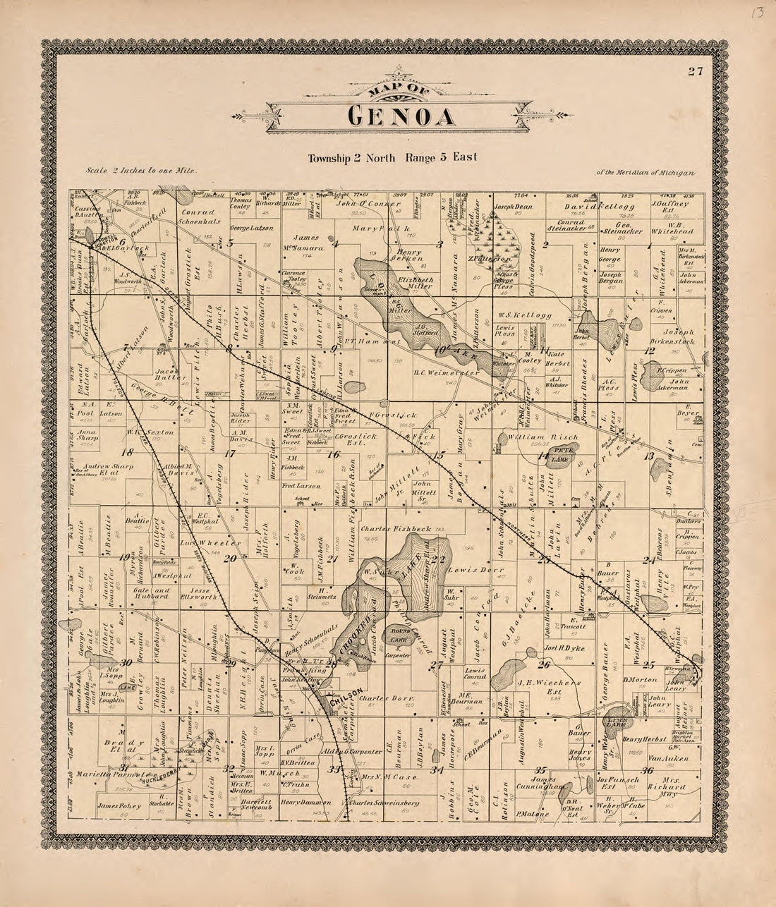 Genoa from Standard Atlas of Livingston County, Michigan : Including a Plat Book of the Villages, Cities and Townships of the County, Map of the State, United States and World, Farmers Directory, Reference Business … 1895 by Relic Map Company