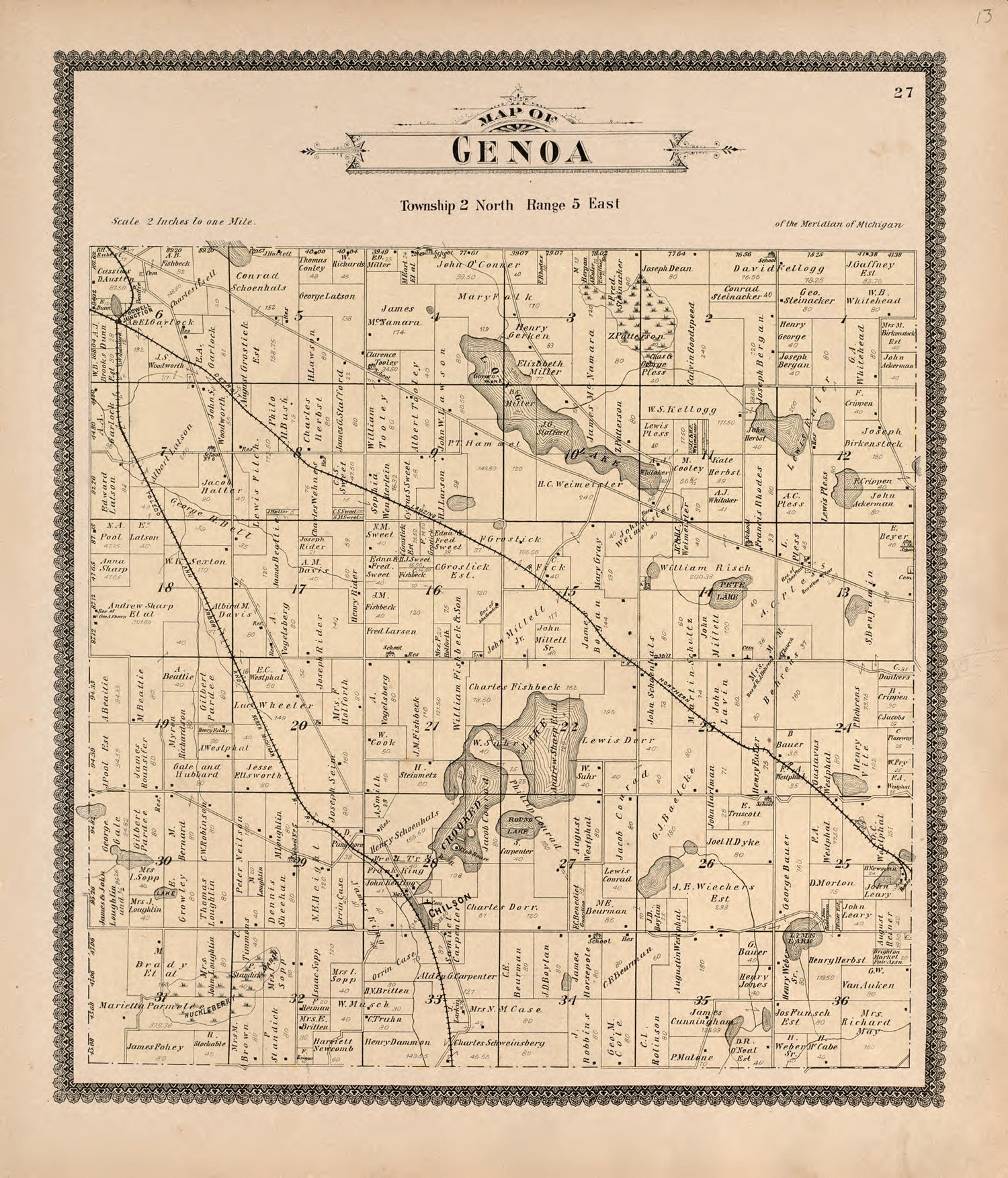 Genoa from Standard Atlas of Livingston County, Michigan : Including a Plat Book of the Villages, Cities and Townships of the County, Map of the State, United States and World, Farmers Directory, Reference Business … 1895 by Relic Map Company
