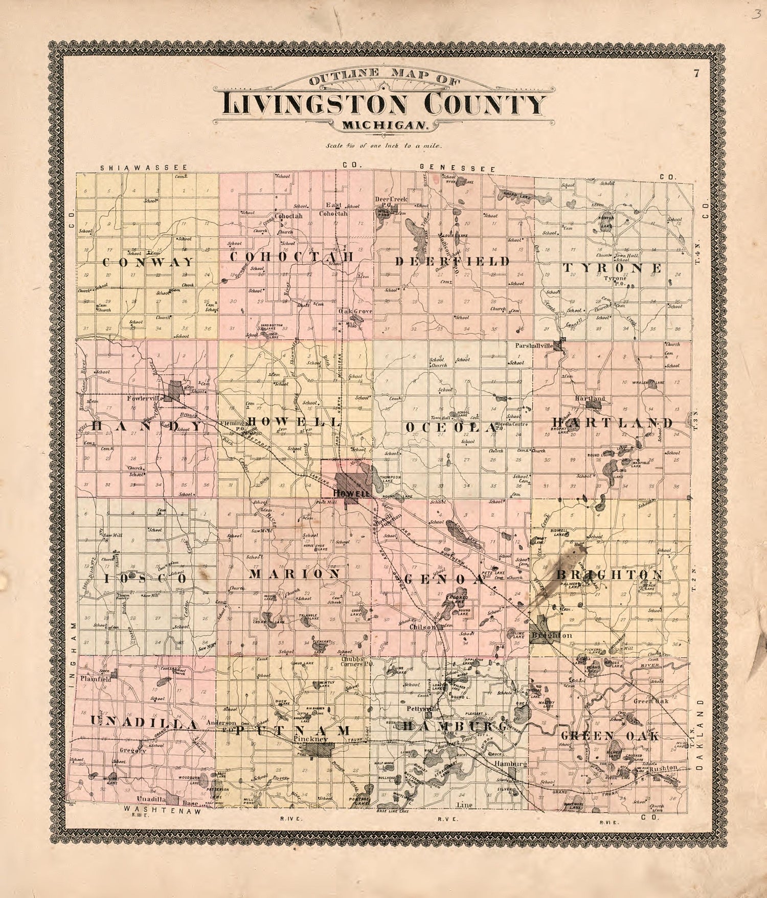 Livingston County from Standard Atlas of Livingston County, Michigan : Including a Plat Book of the Villages, Cities and Townships of the County, Map of the State, United States and World, Farmers Directory, Reference Business … 1895 by Relic Map Company