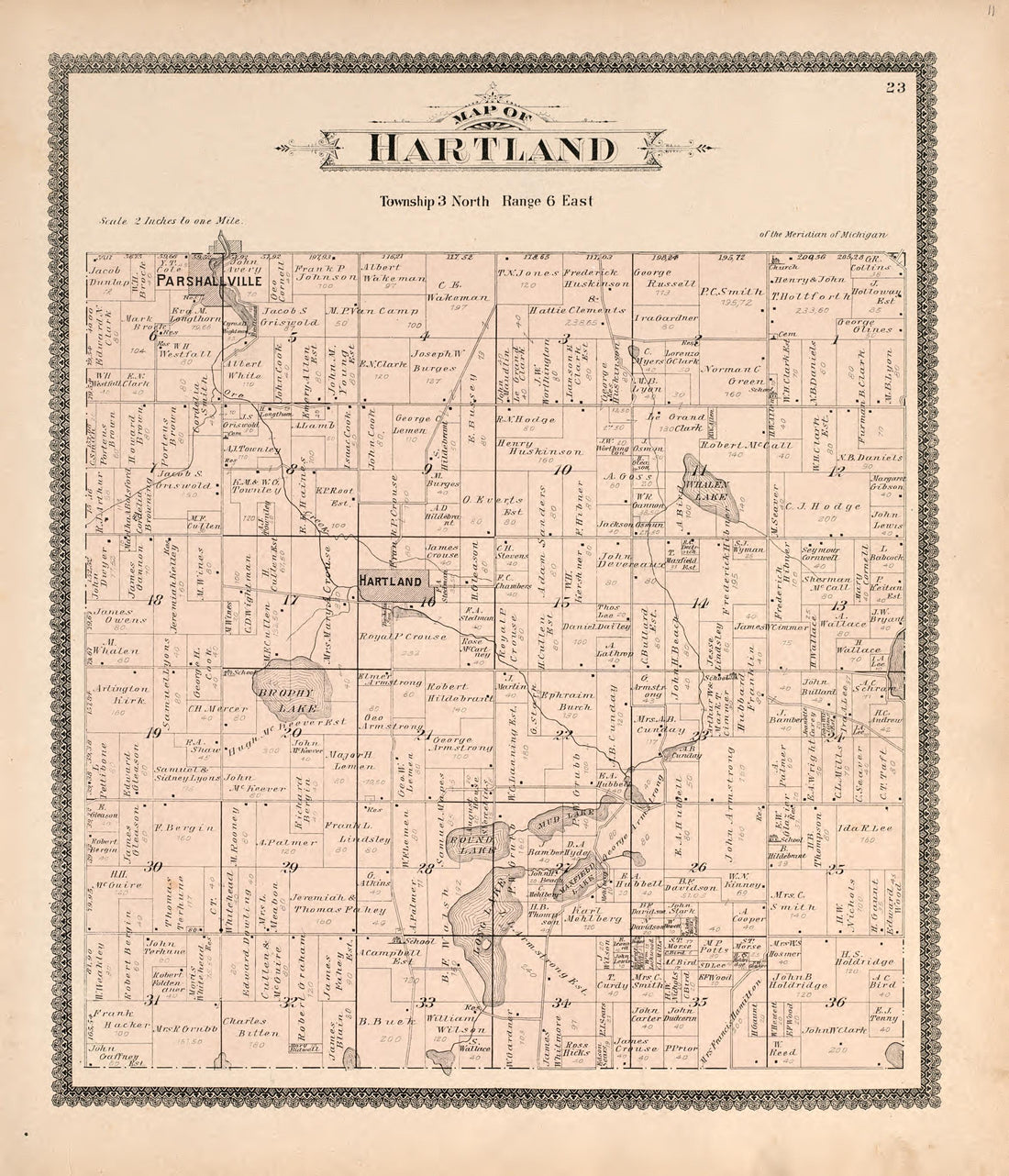 Hartland from Standard Atlas of Livingston County, Michigan : Including a Plat Book of the Villages, Cities and Townships of the County, Map of the State, United States and World, Farmers Directory, Reference Business … 1895 by Relic Map Company