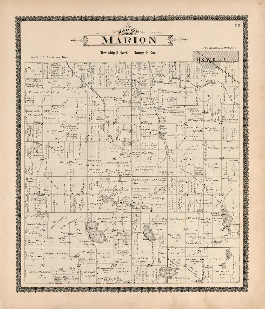 Marion from Standard Atlas of Livingston County, Michigan : Including a Plat Book of the Villages, Cities and Townships of the County, Map of the State, United States and World, Farmers Directory, Reference Business … 1895 by Relic Map Company