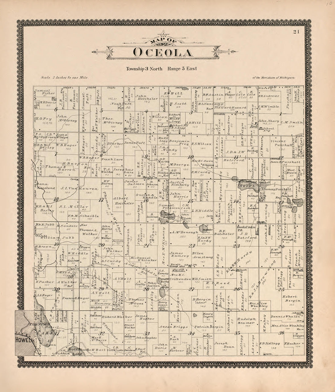 Oceola from Standard Atlas of Livingston County, Michigan : Including a Plat Book of the Villages, Cities and Townships of the County, Map of the State, United States and World, Farmers Directory, Reference Business … 1895 by Relic Map Company