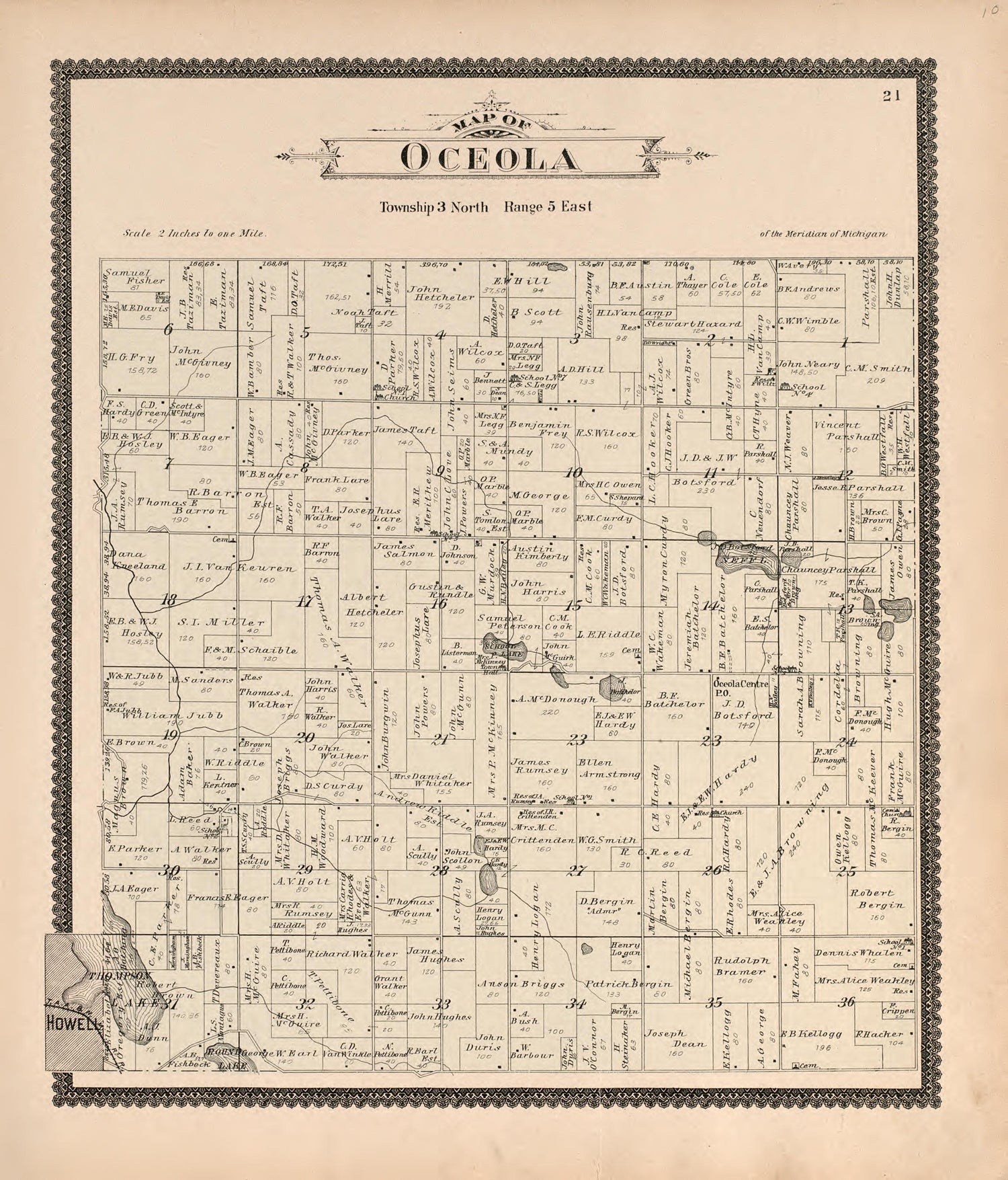 Oceola from Standard Atlas of Livingston County, Michigan : Including a Plat Book of the Villages, Cities and Townships of the County, Map of the State, United States and World, Farmers Directory, Reference Business … 1895 by Relic Map Company
