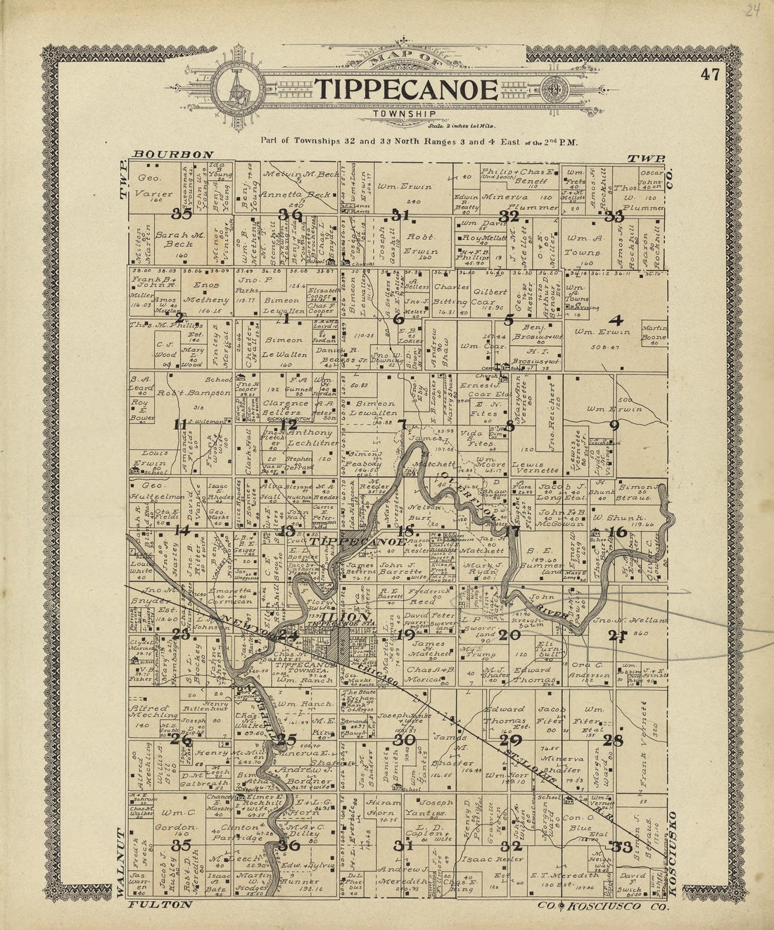 Map of Tippecanoe Township from Standard Atlas of Marshall County, Indiana : Including a Plat Book of the Villages, Cities and Townships of the County, Map of the State, United States and World, Patrons Directory, Reference Business … 1908 by Relic Map Company