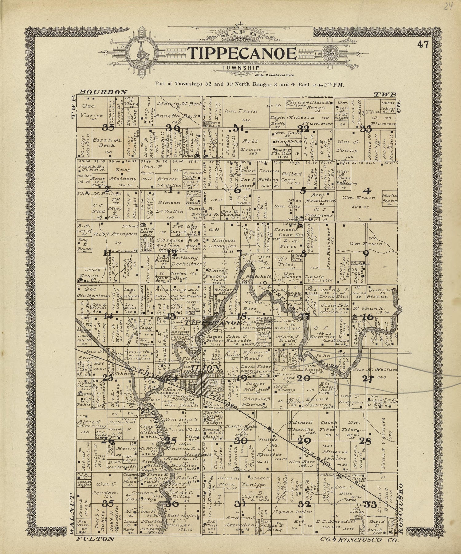 Map of Tippecanoe Township from Standard Atlas of Marshall County, Indiana : Including a Plat Book of the Villages, Cities and Townships of the County, Map of the State, United States and World, Patrons Directory, Reference Business … 1908 by Relic Map Company