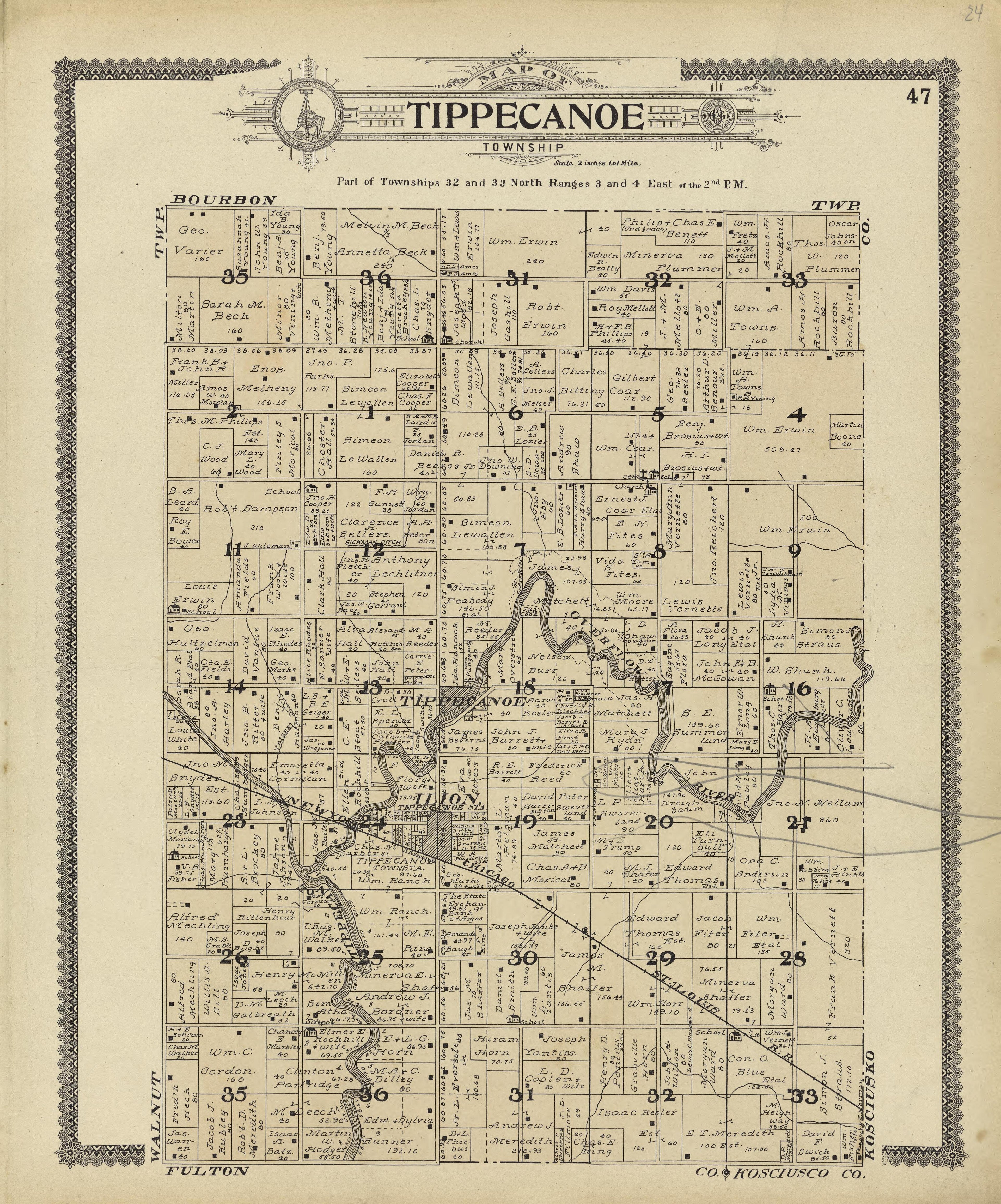 Map of Tippecanoe Township from Standard Atlas of Marshall County, Indiana : Including a Plat Book of the Villages, Cities and Townships of the County, Map of the State, United States and World, Patrons Directory, Reference Business … 1908 by Relic Map Company