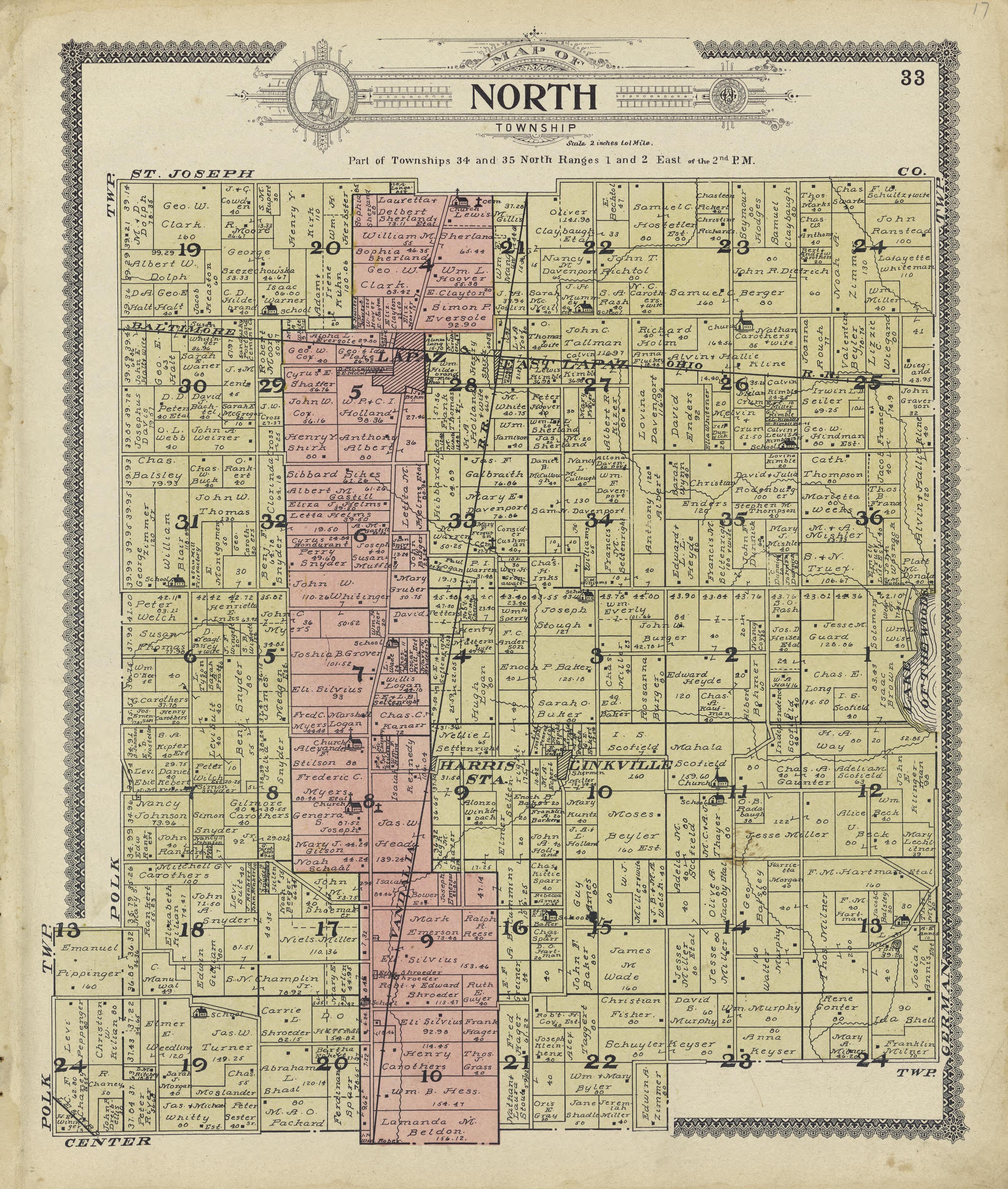 Map of North Township from Standard Atlas of Marshall County, Indiana : Including a Plat Book of the Villages, Cities and Townships of the County, Map of the State, United States and World, Patrons Directory, Reference Business … 1908 by Relic Map Company