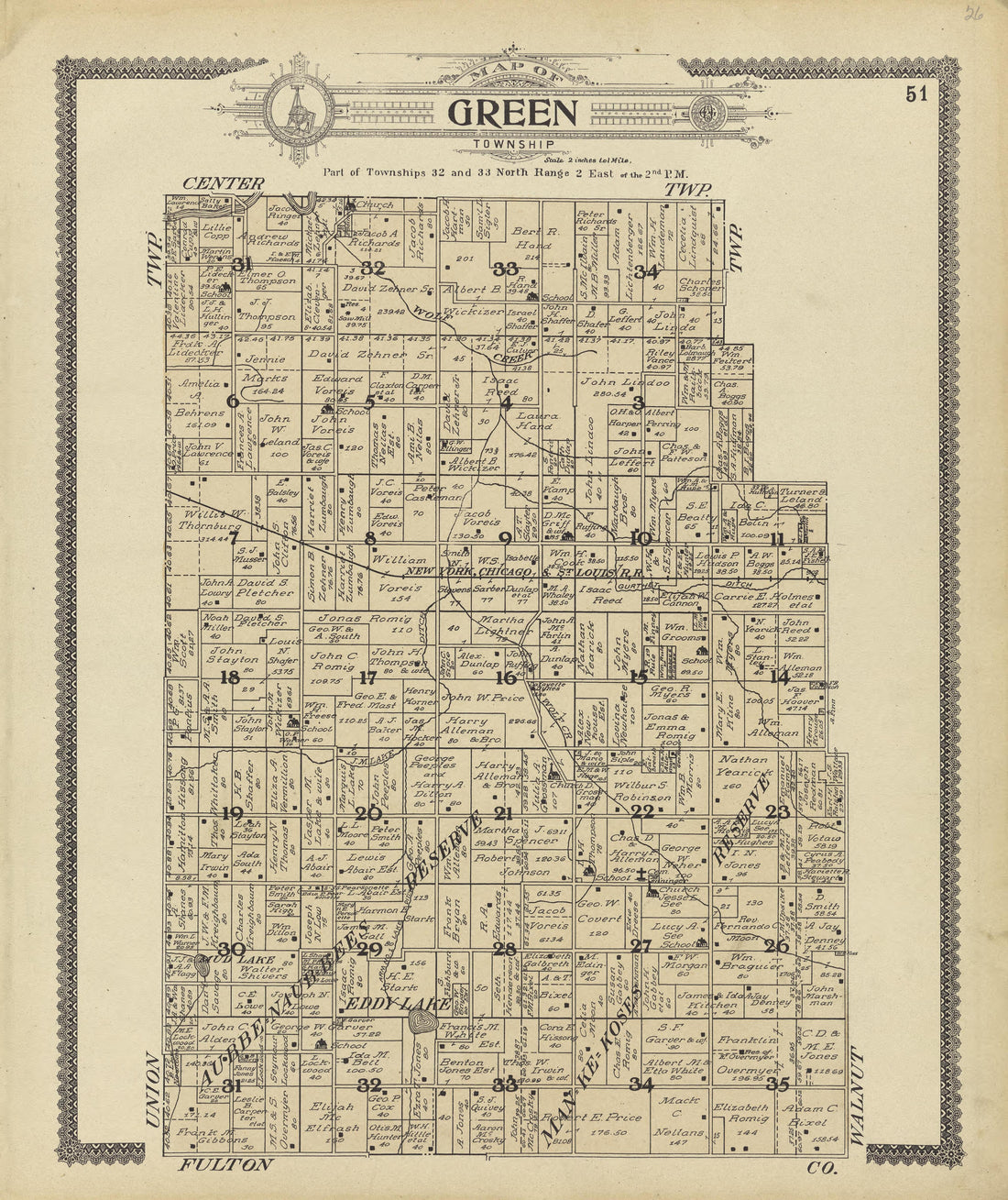 Map of Green Township from Standard Atlas of Marshall County, Indiana : Including a Plat Book of the Villages, Cities and Townships of the County, Map of the State, United States and World, Patrons Directory, Reference Business … 1908 by Relic Map Company